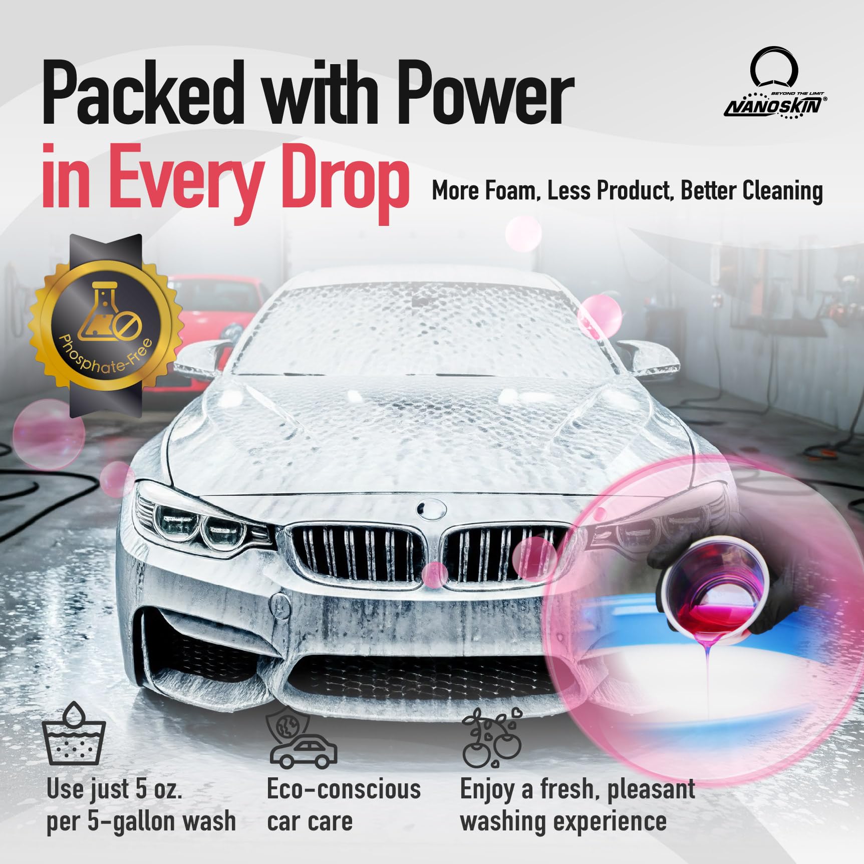 Nanoskin Cherry SUDS Wash & Shine Shampoo - 1 Gallon Car Detailing Soap for Deep Cleaning & Glossy Finish - Perfect for Cars, Trucks & SUVs