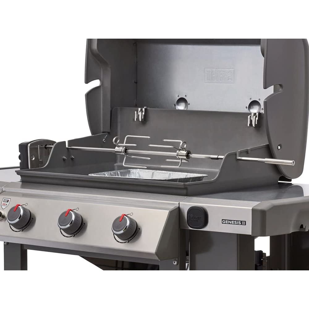 Weber 7652 Rotisserie for Weber Genesis II & Genesis II LX 200/300 Grills - Bundle with 2 Red Heat-Resistant BBQ Oven Mitts - Perfect for Backyard Grilling, Rotisserie Cooking & Outdoor Entertaining