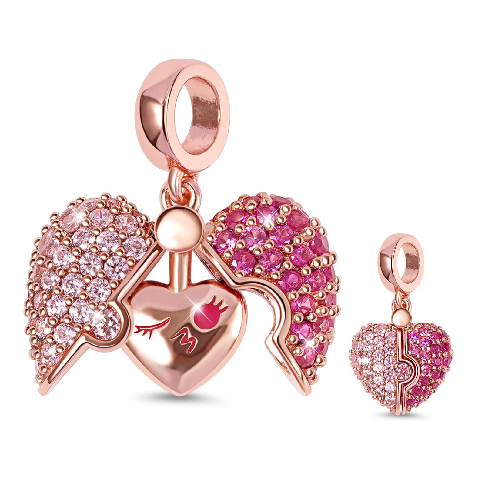 GNOCE 925 Sterling Silver Rose Gold Open Heart Key Pendant Charm Set for Women - Valentine's Day Gift for Her, Bracelet & Necklace Jewelry - Perfect for Anniversaries, Birthdays & Romantic Occasions