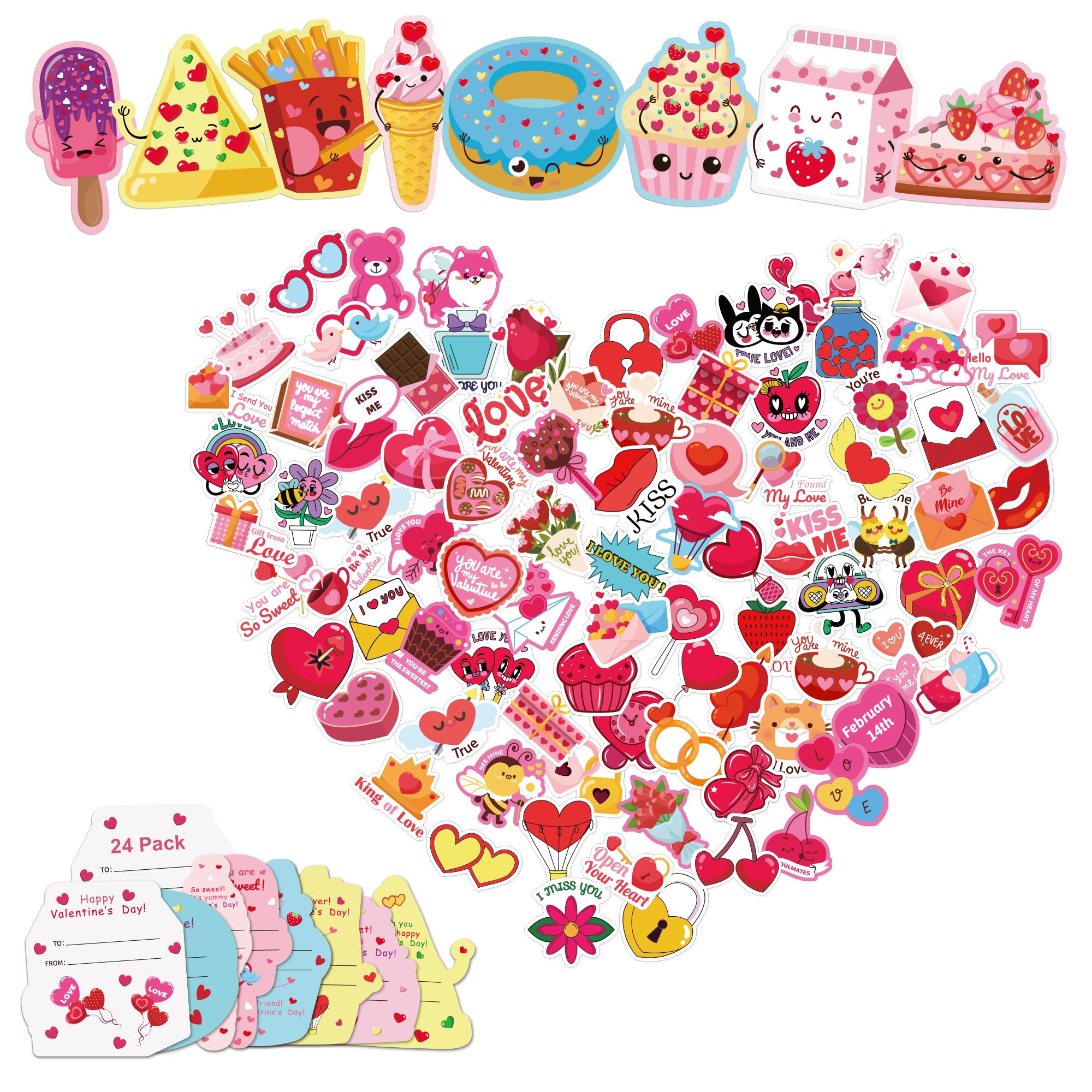 OHOME 204 PCS Valentine's Day Stickers for Kids - Heart Shaped Cards with Fun Stickers - Perfect for Classroom Exchanges, School Parties & DIY Crafts - Cute Valentine's Day Gifts for Boys & Girls