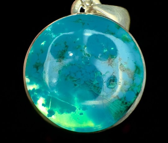 Chrysocolla Crystal Pendant Necklace - Genuine Gem Silica & Blue Chalcedony Stone in Sterling Silver Circle Setting - Healing Crystal Jewelry for Meditation, Energy Balancing & Spiritual Gifts