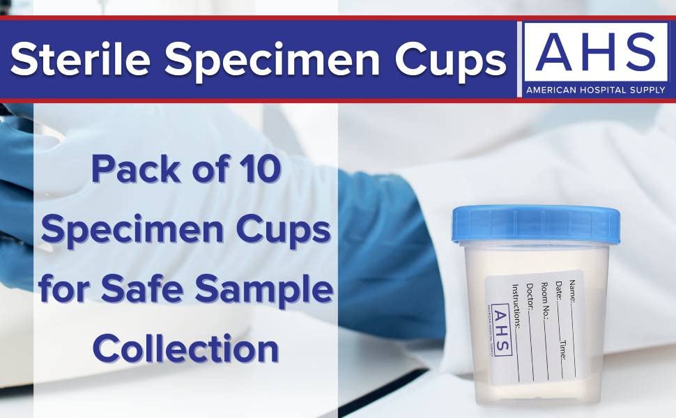 AHS Sterile Urine Specimen Cups with Leak-Proof Lids - 4oz Disposable Medical Sample Containers (Pack of 10) | Ideal for Hospital, Clinic & Home Urine Tests | BPA-Free & Single-Use Medical Supplies
