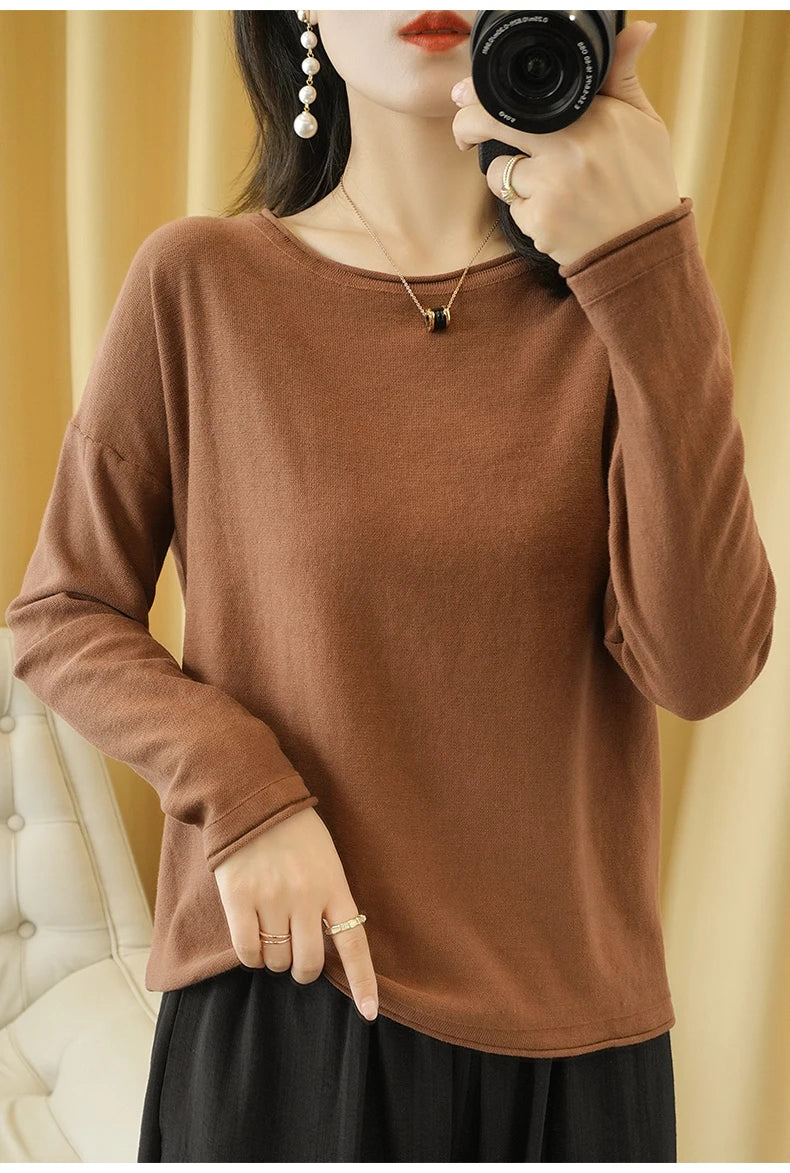 Soft Cotton O-Neck Pullover Knit Sweater for Women - Cozy Winter Wear & Casual Outfits