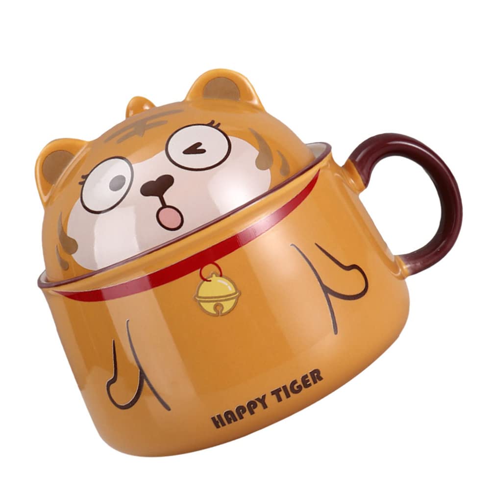 DOITOOL 1020ML Cartoon Tiger Shaped Instant Noodle Bowl with Handle & Lid - Microwave Safe Ramen, Pasta, Soup & Rice Bowl for Home Kitchen - Perfect for Quick Meals, Office Lunches & Dorm Room Dining