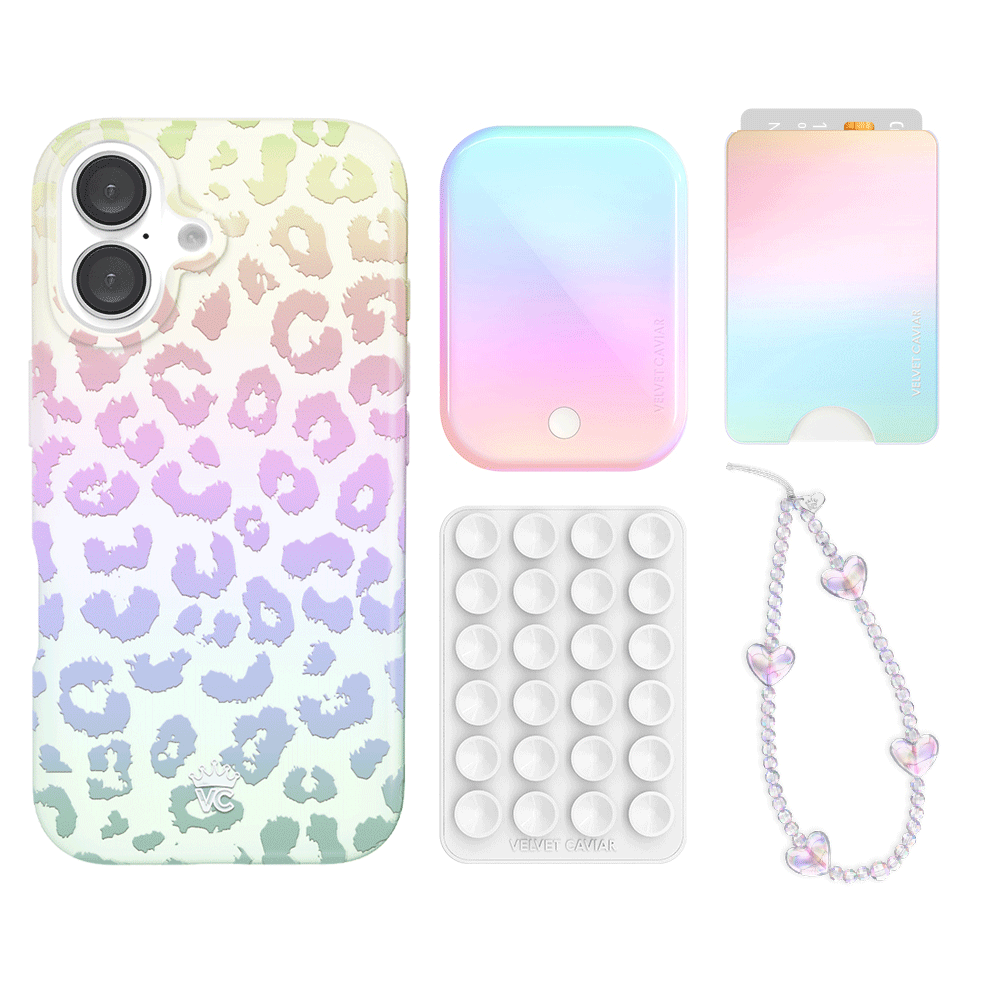 White Opal Leopard Print iPhone Case with Wallet - Stylish Phone Accessory for Women | Perfect for Everyday Use, Travel & Shopping