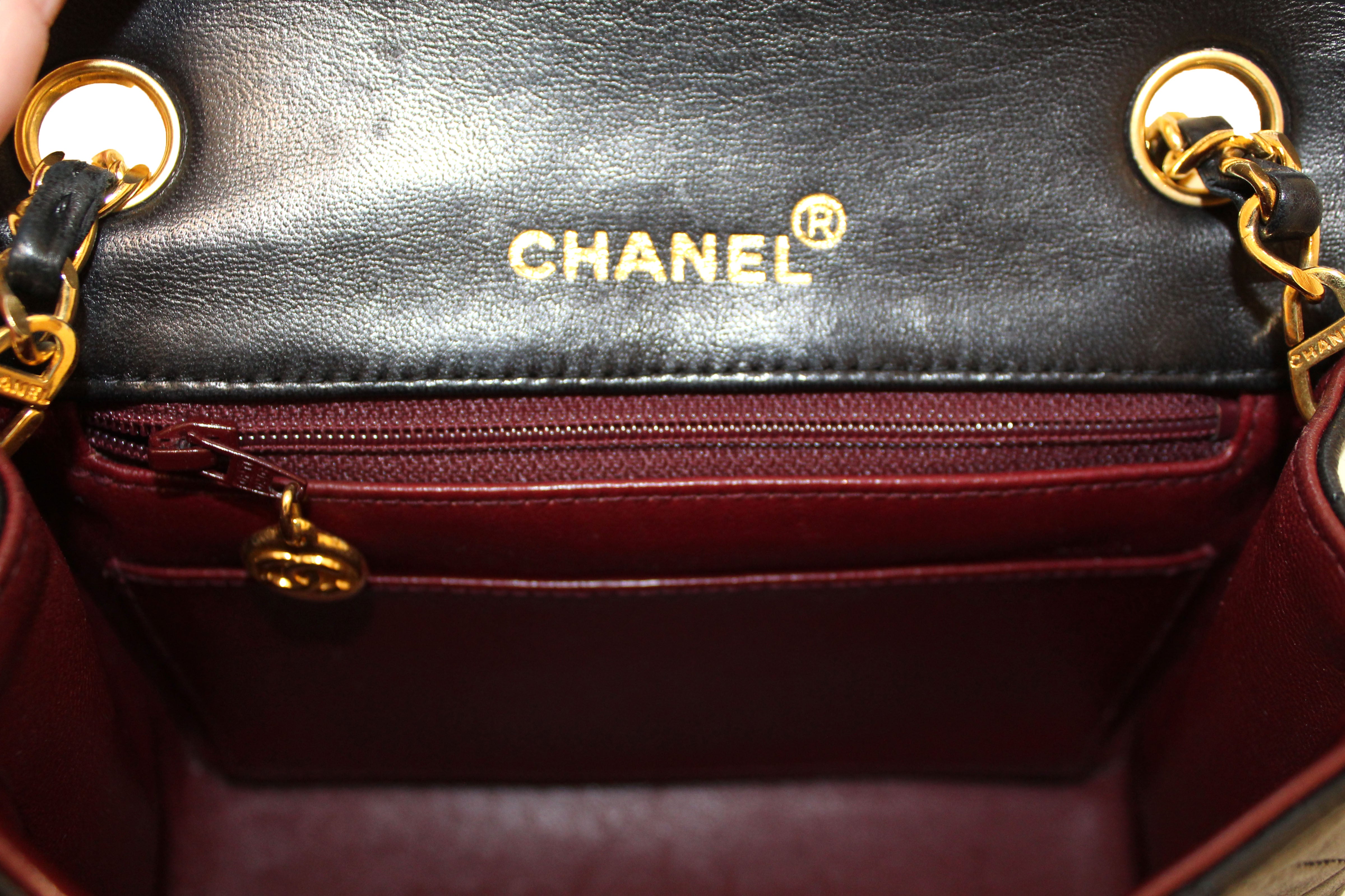 Authentic Vintage Chanel Black Quilted Lambskin Leather Classic Mini Square Flap Bag - Luxury Designer Handbag for Women, Perfect for Evening Parties & Special Occasions