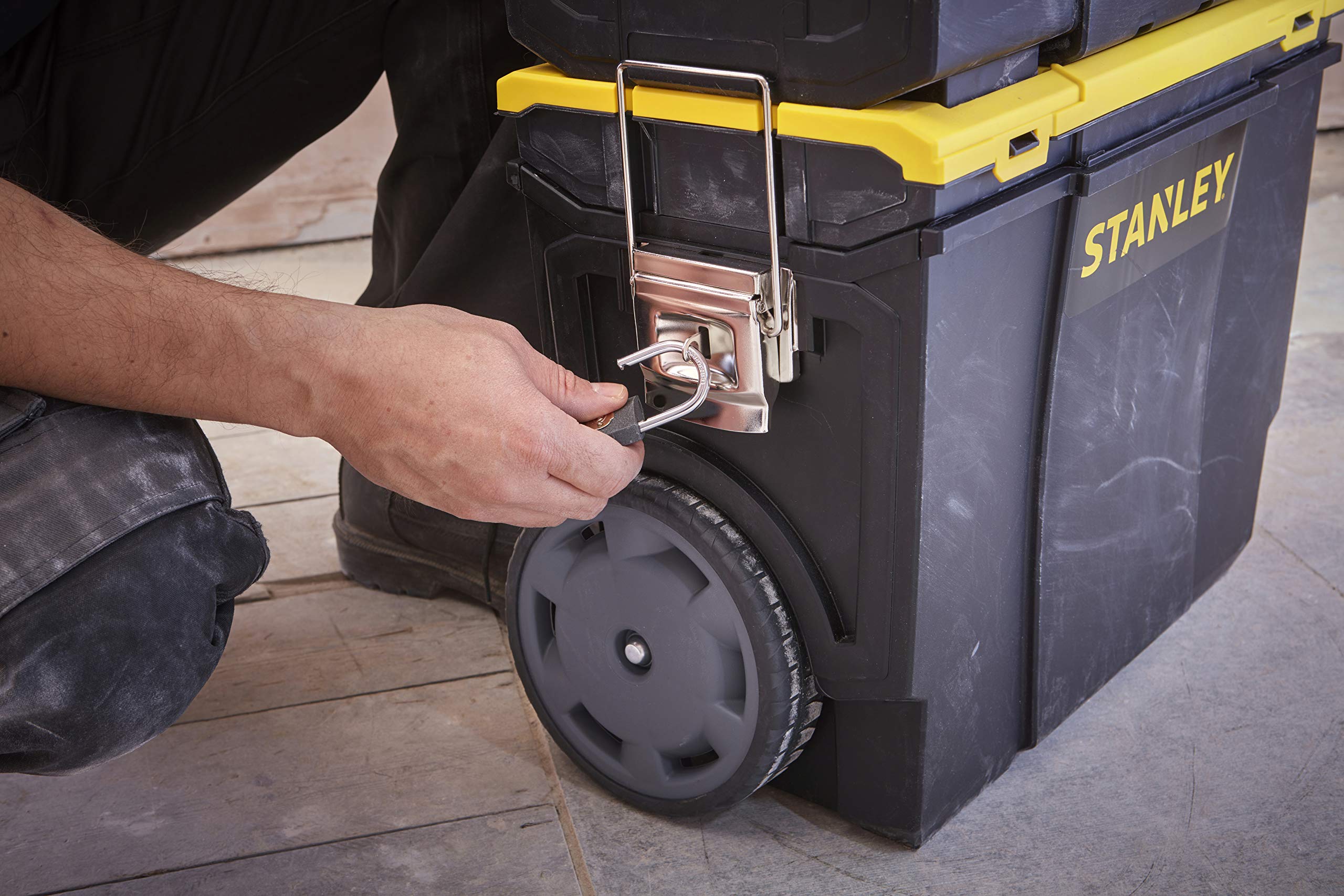 STANLEY 3-in-1 Rolling Tool Box with Detachable Tote Tray & Pull Handle - Heavy Duty Mobile Work Center Organizer for Tools, DIY Projects & Job Sites - Perfect for Construction, Home Improvement & Garage Storage