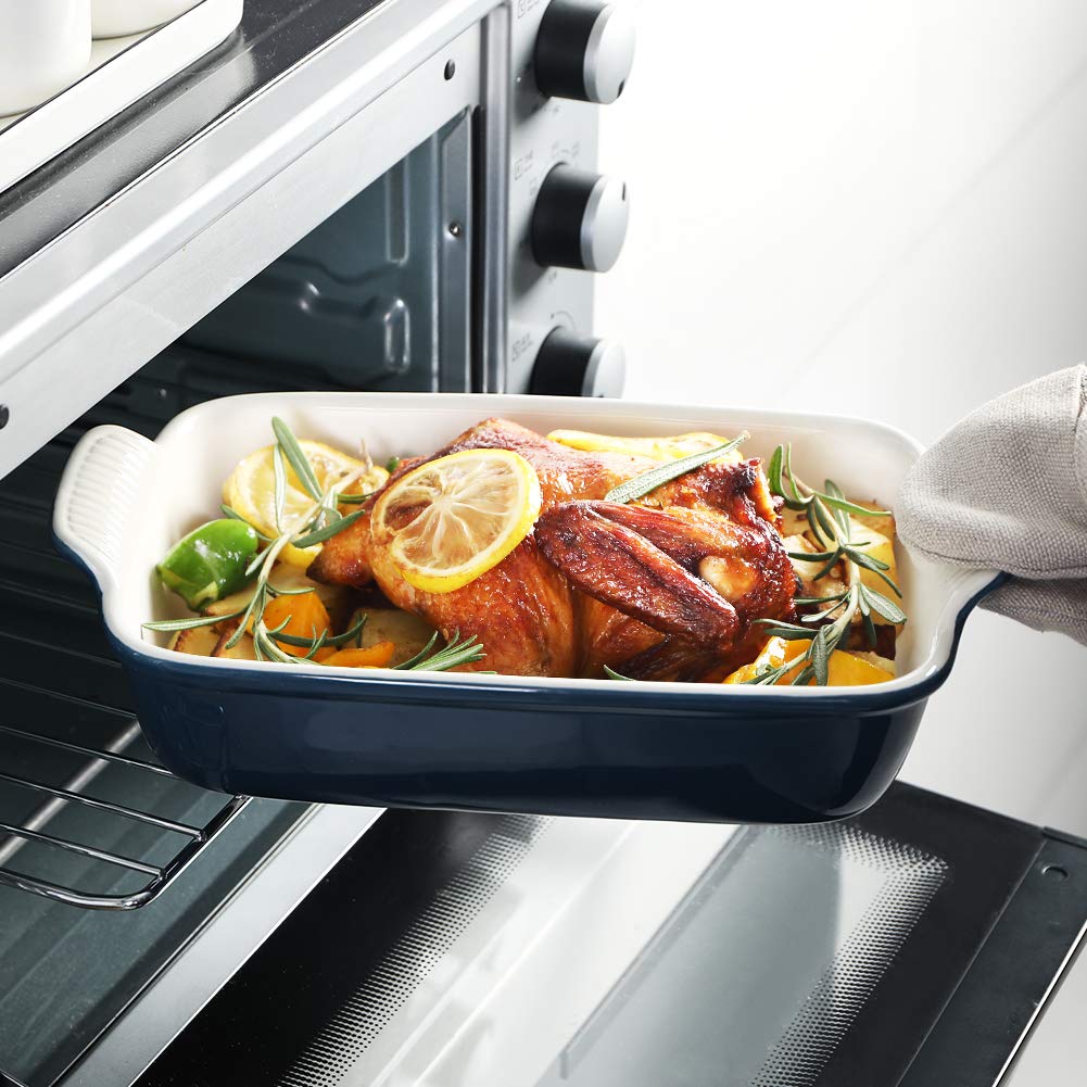 Sweejar 9x13 Inch Deep Ceramic Baking Dish - Oven Safe Casserole Pan with Handles for Lasagna, Casseroles & More | Perfect for Cooking, Family Dinners, Banquets & Daily Kitchen Use (Navy Blue)