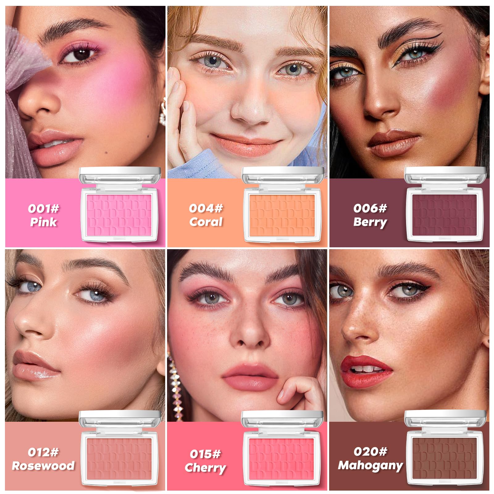 Pink Blush Powder - Matte Blush Palette with Brush, Natural Blendable Silky Formula for Cheeks | Lightweight Face Blusher Makeup | Perfect for Everyday Wear & Special Occasions | Shade 001