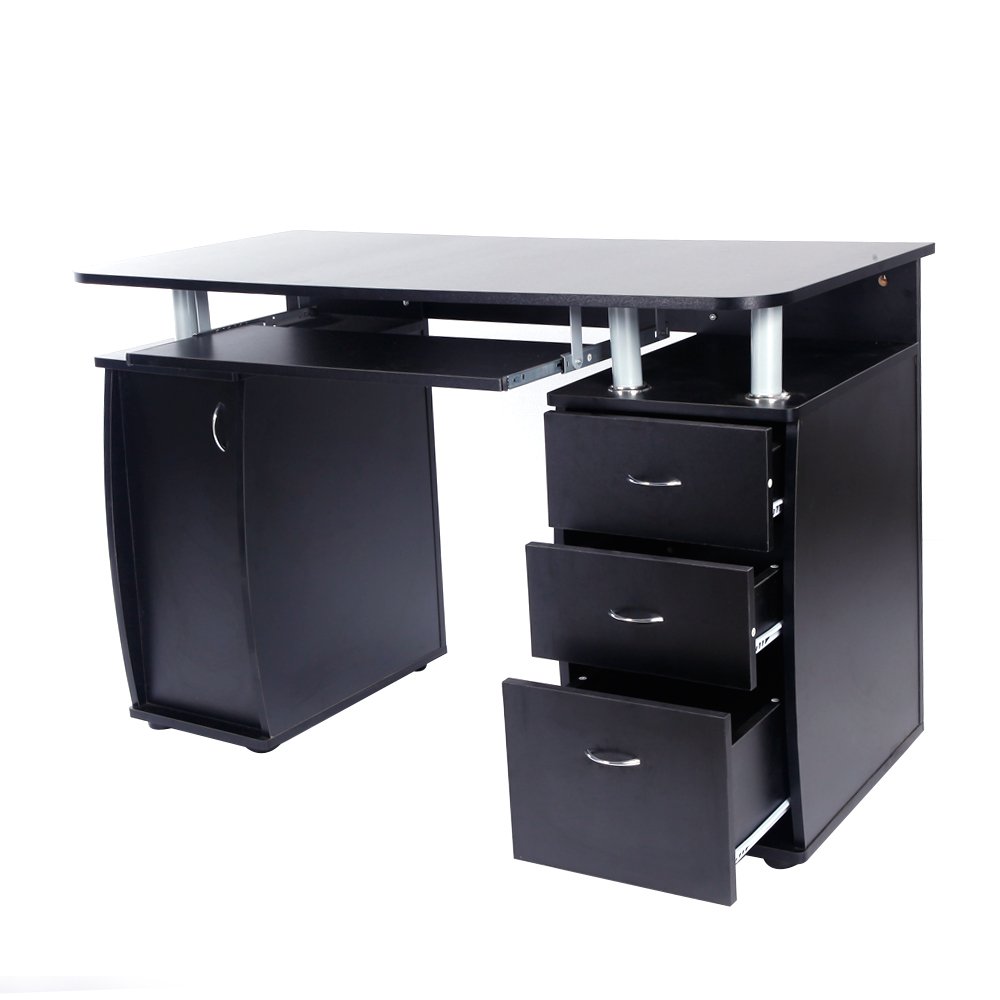 Ergonomic Computer Desk with 2 Drawers & Keyboard Tray - Home Office Desk, Study Writing Workstation with Storage - Perfect for Small Spaces & Remote Work Setup