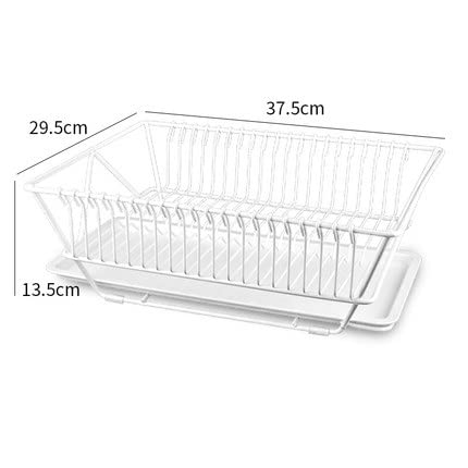 Stainless Steel Dish Drainer Rack with Drip Tray - 37x29x13cm Single Layer Kitchen Organizer for Plates, Cups & Utensils - Perfect for Small Spaces, Apartments & Countertop Drying (White)