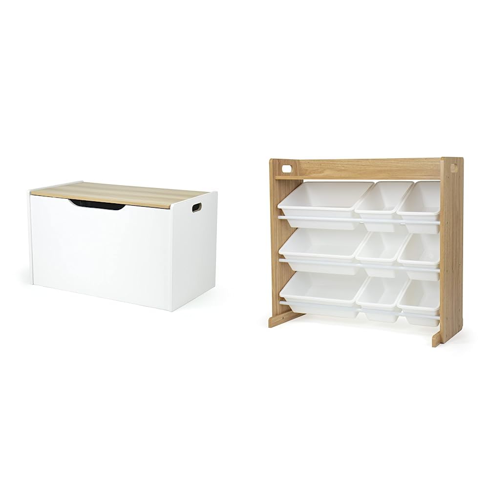 Humble Crew White & Natural Wood Toy Storage Chest with Bins - Kids Room Organizer for Toys, Books & Clothes | Perfect for Nursery, Playroom & Bedroom Organization