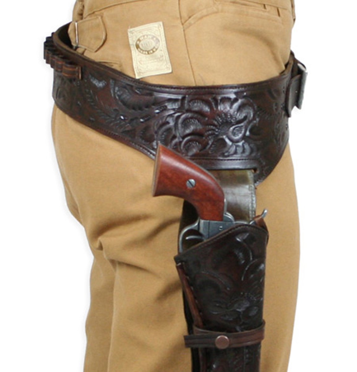 Historical Emporium .44/.45 Cal Standard Right Hand Western Gun Belt & Holster - Genuine Tooled Leather for Cowboy Action Shooting & Reenactments