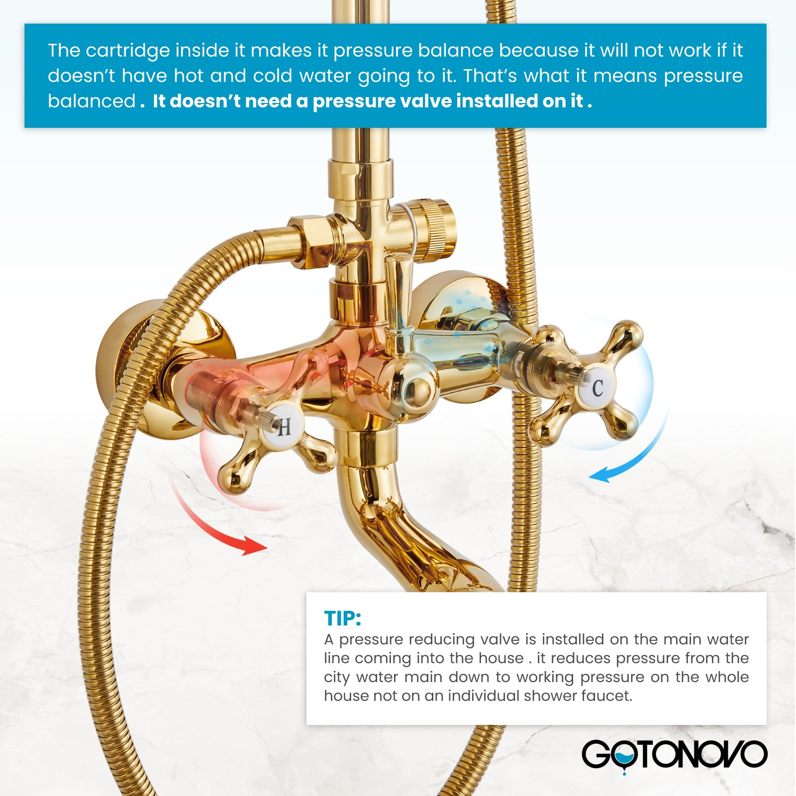 Gotonovo 8 Inch Rainfall Shower System - Polished Gold Wall Mount Bathroom Faucet with Tub Spout, Handheld Spray & Double Cross Handles | Outdoor & Indoor Shower Set for Luxurious Spa Experience