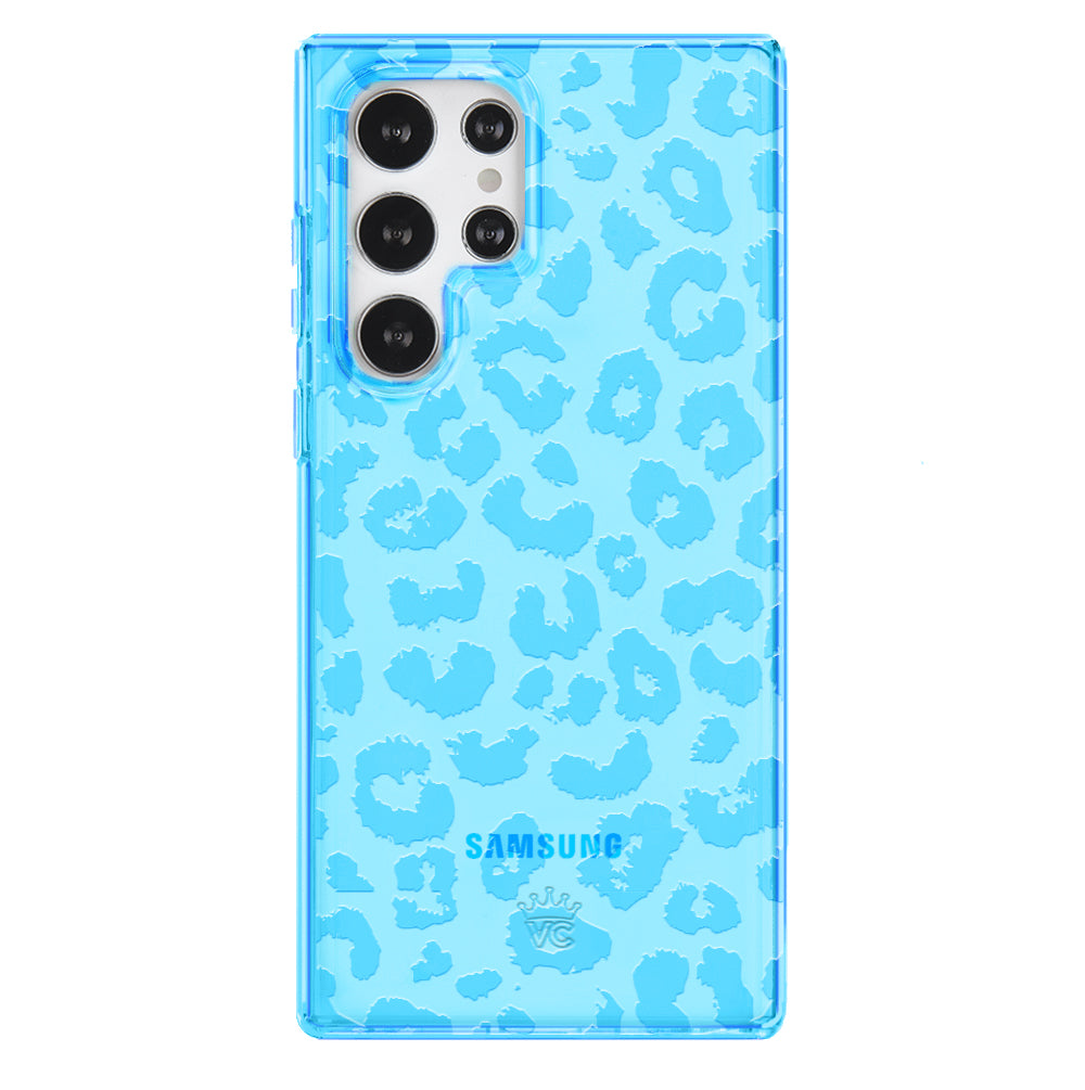 Aqua Blue Leopard Print Samsung Phone Case - Protective Slim Fit Cover for Galaxy S21/S22/S23 - Perfect for Everyday Use & Fashion Accessories