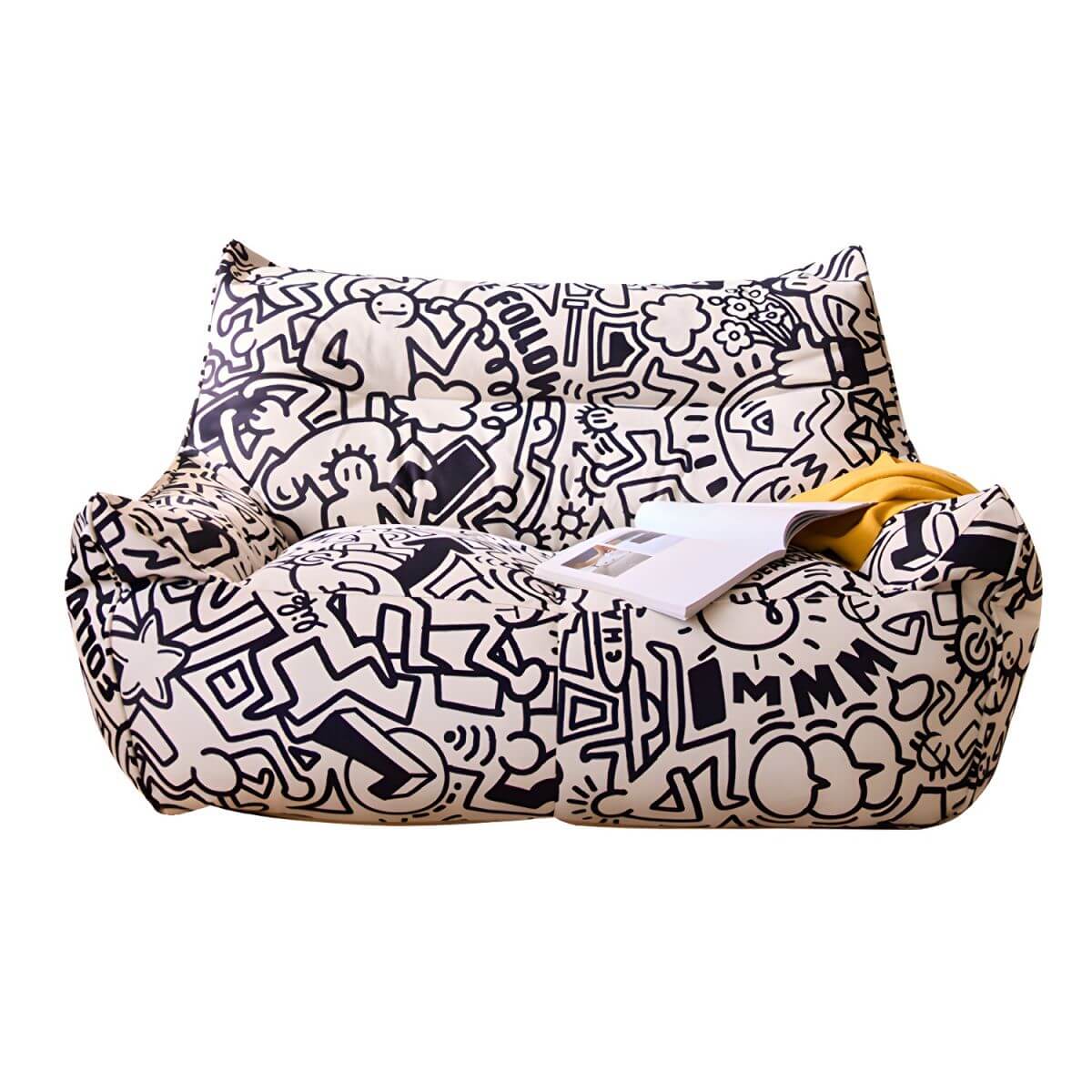 **Large Flannel Cartoon Themed Bean Bag Chair - Machine Washable Cover with Zipper Closure - Soft & Comfy for Kids, Teens & Adults - Perfect for Bedroom, Living Room, Game Room & Dorm Decor**