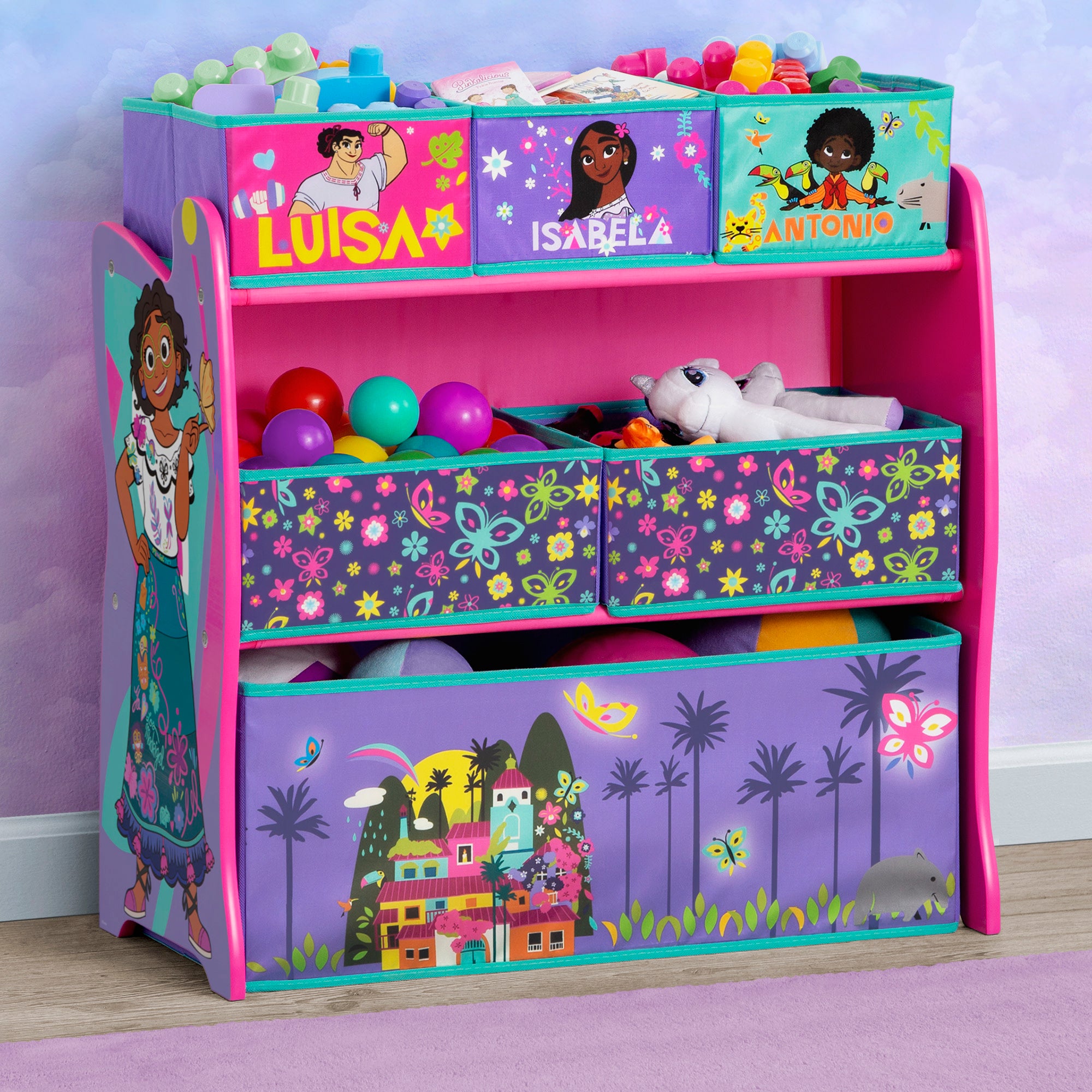 Disney Encanto 6 Bin Toy Organizer for Kids - Colorful Storage Bins with Character Designs - Perfect for Bedroom, Playroom & Classroom Organization
