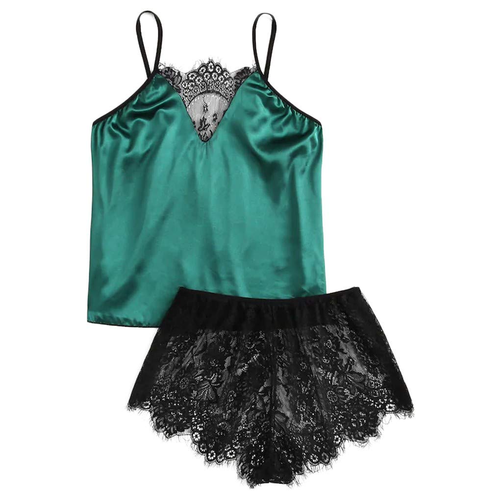 Vedolay Women's Satin Lace Silk Camisole & Shorts Set - Sexy Sleepwear Pajamas & Lingerie Underwear for Date Night & Boudoir