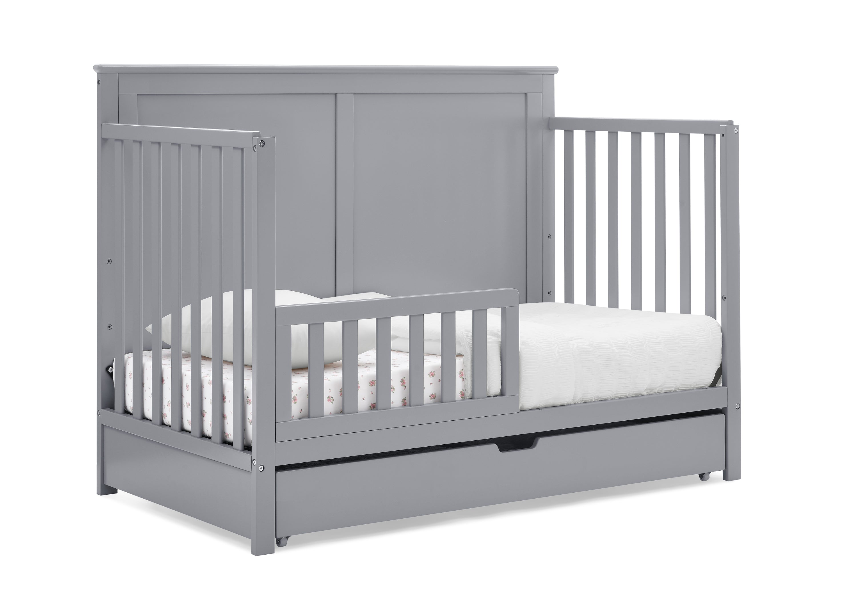 Logan 6-in-1 Convertible Baby Crib with Underdrawer Storage - White Nursery Furniture for Newborn to Toddler Bed | Perfect for Small Spaces & Modern Nurseries