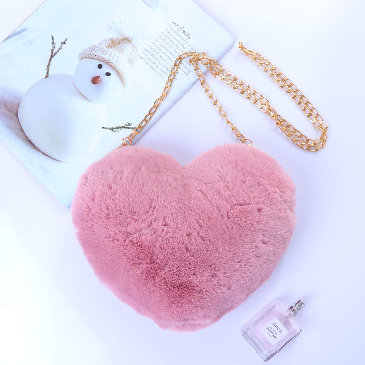 Heart Shaped Faux Fur Clutch Purse for Women - Fluffy Crossbody Shoulder Bag, Elegant Handbag for Date Night, Parties & Special Occasions