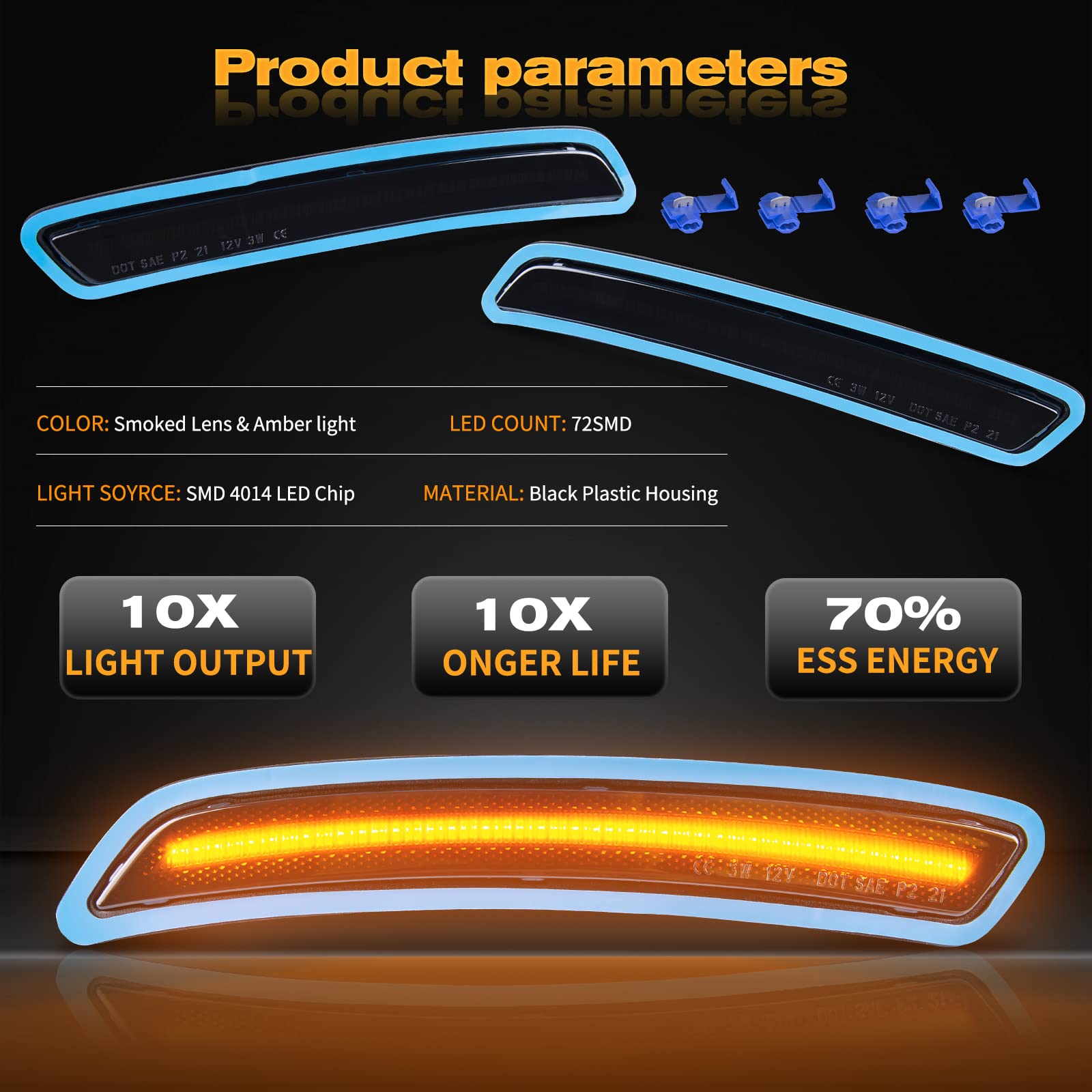 POPMOTORZ 72 SMD LED Front Fender Side Marker Lights - Amber Smoke Lens Replacement for Toyota Supra 2020 2021 Models - 2 Pack Daytime Running Lights & Parking Lamps - Perfect for Night Driving and Car Customization