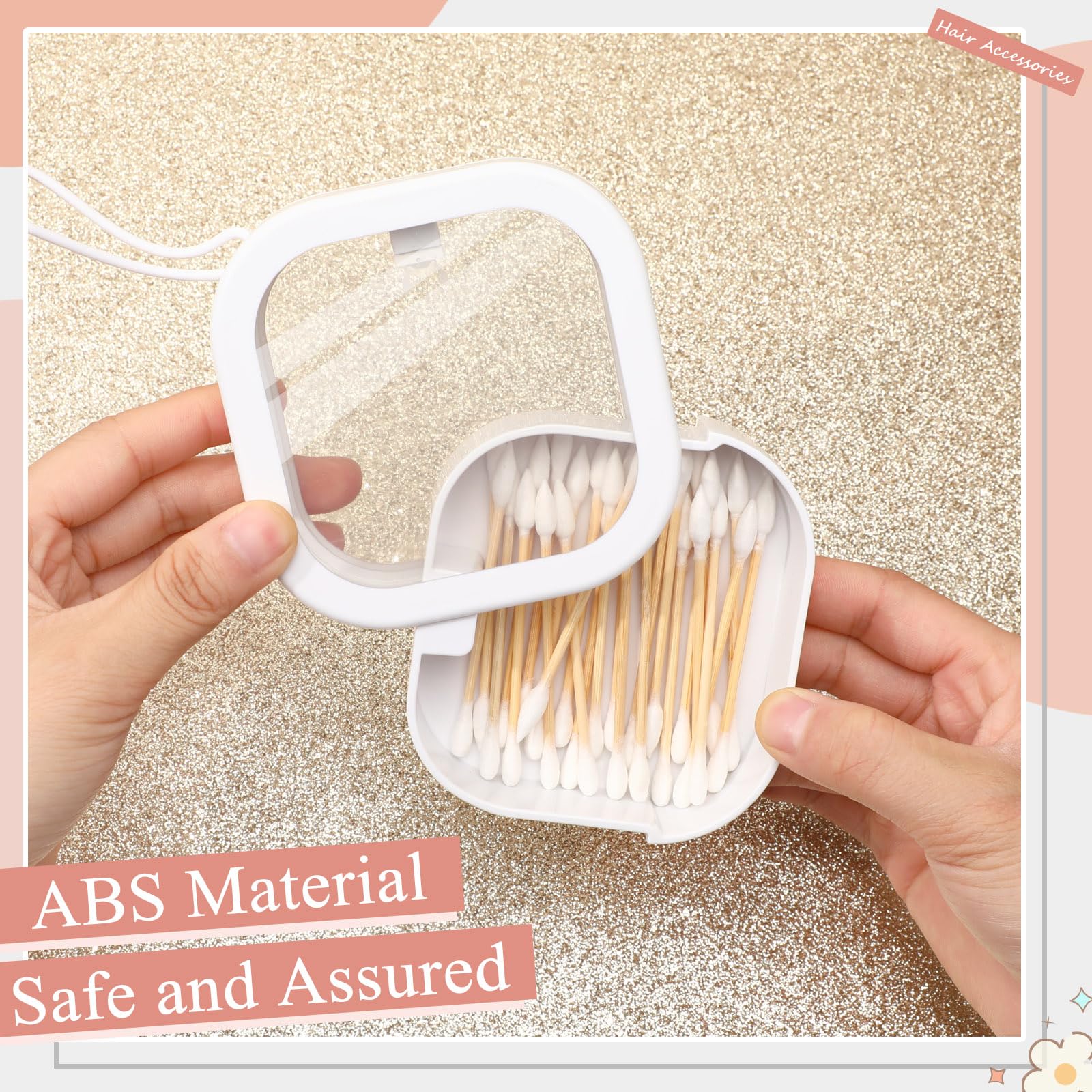 3 Pack Portable Hair Tie Organizer & Travel Q-Tip Holder - Hair Accessories Storage Box with Hanging Hook for Small Items - Perfect Cotton Swab Dispenser for Girls, Women, Moms - Great for Travel, Bathroom & Vanity Organization