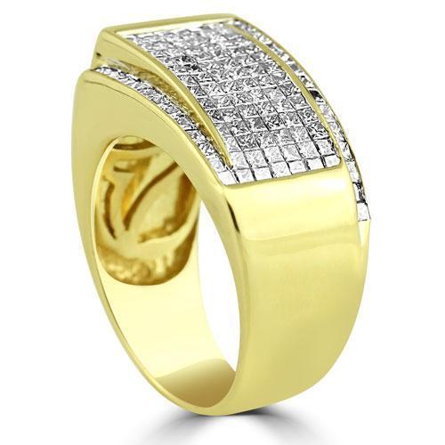 14K Yellow Solid Gold Men's Diamond Princess Cut Ring - 2.50 Carat Total Weight (CTW) - Luxury Wedding Band, Anniversary Gift & Everyday Jewelry for Men