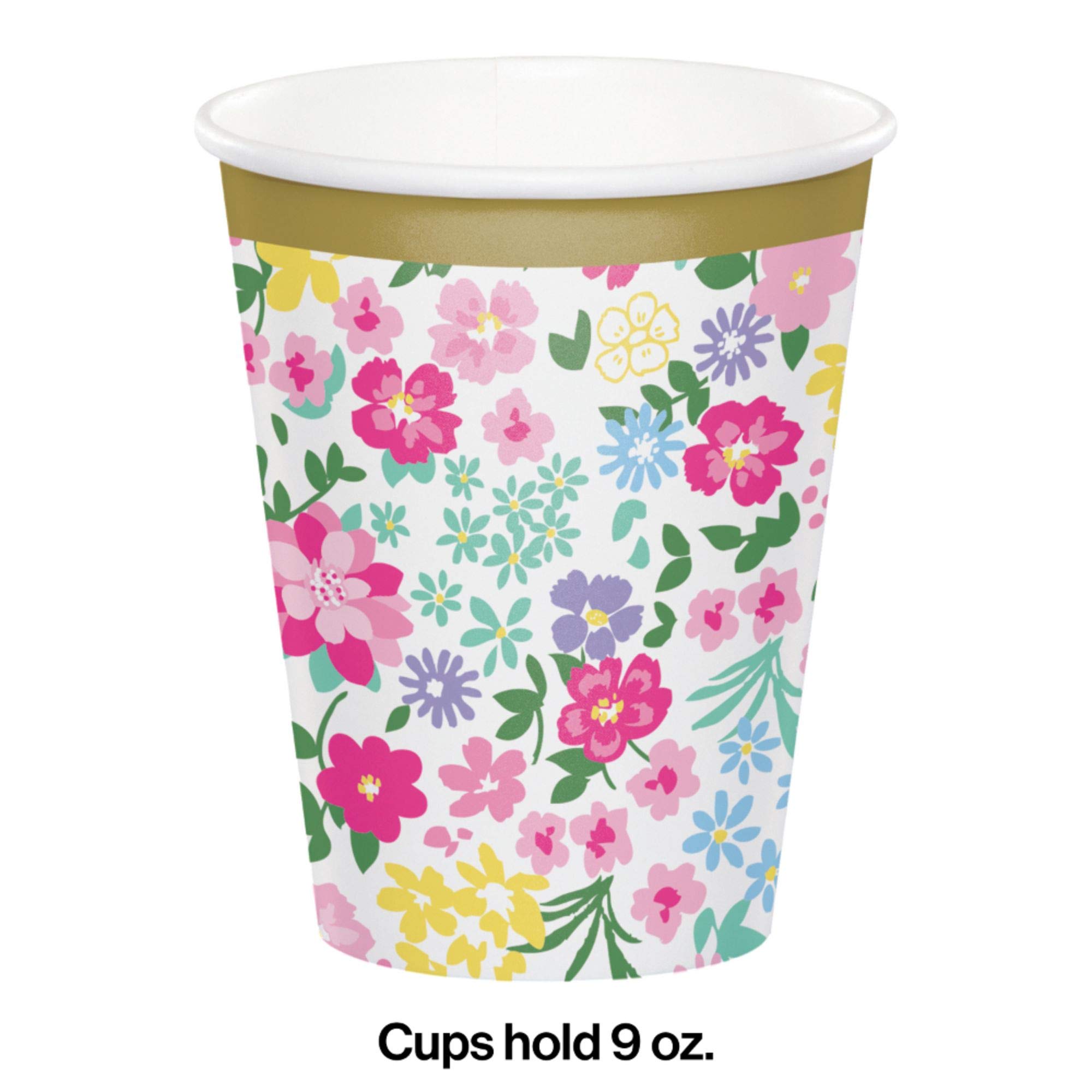 96-Pack Pink & Green Floral Tea Party Cups - 3.75