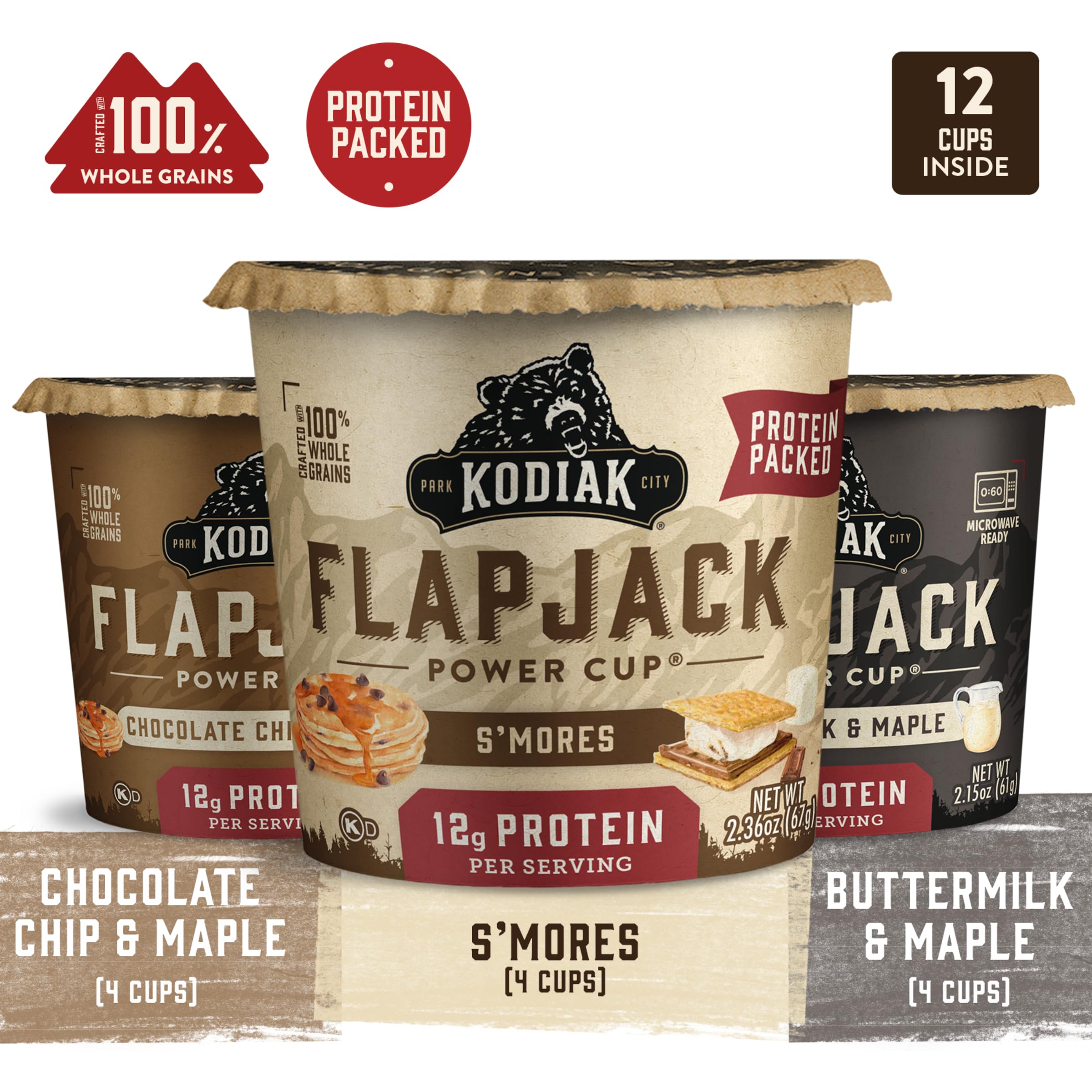 Kodiak Cakes Protein Pancake Mix - Buttermilk, Chocolate Chip & S’mores Variety Pack | High Protein Breakfast On-The-Go | Perfect for Camping, Hiking & Quick Morning Meals
