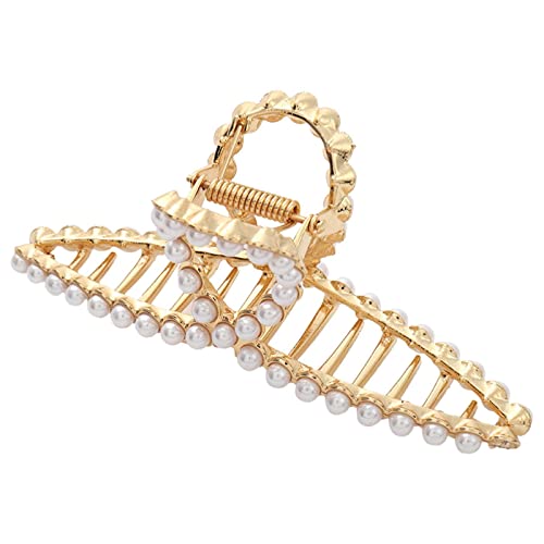 Elegant Women's Metal Ponytail Hair Clip with Pearl Embellishment - Hollow Design Hair Accessory for Thick & Fine Hair - Versatile Top Clip for Ladies & Girls - Perfect for Weddings, Parties & Everyday Styling (Size C, One Size)