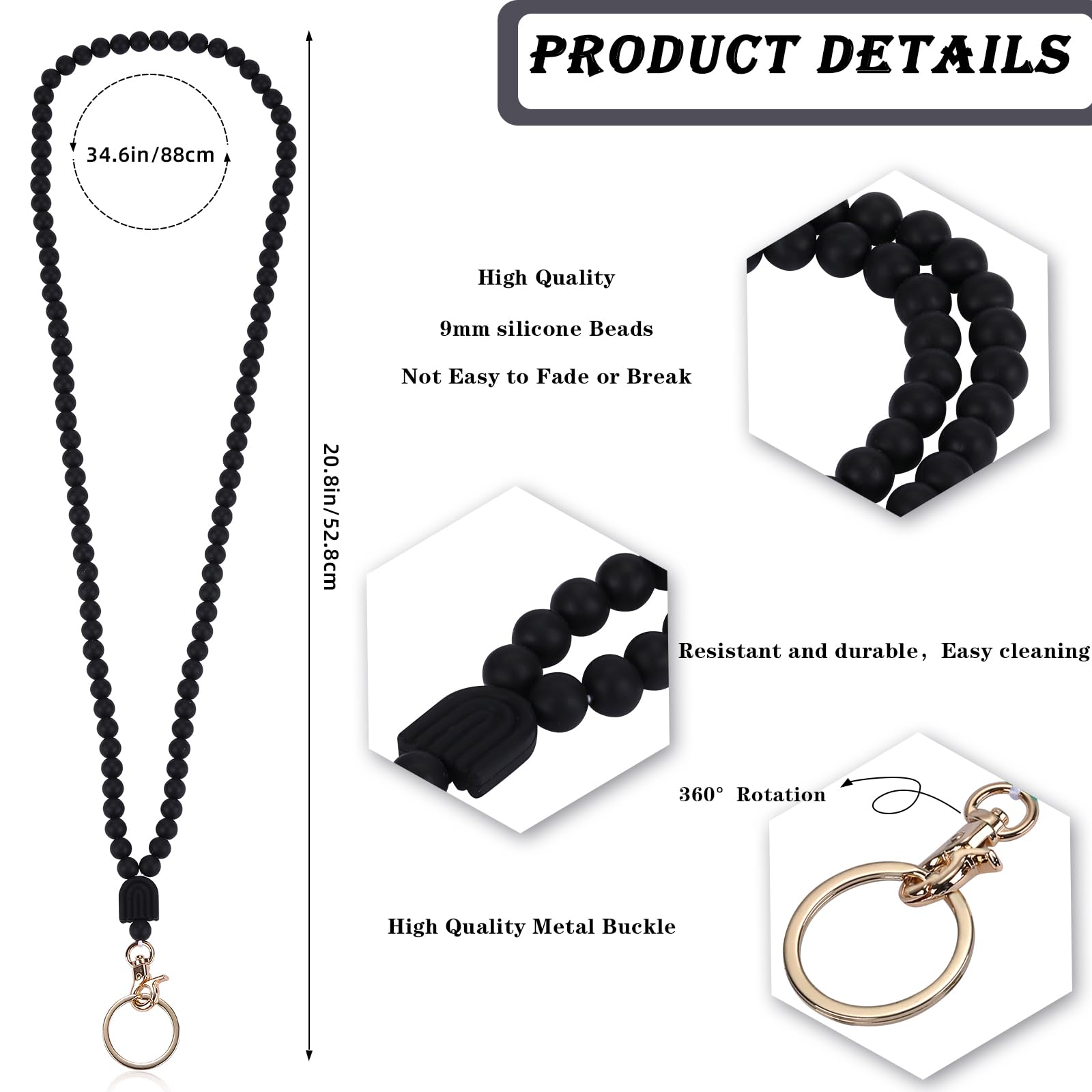 Beaded Silicone Lanyards for ID Badges & Keys - Teacher Nurse Gift for Work