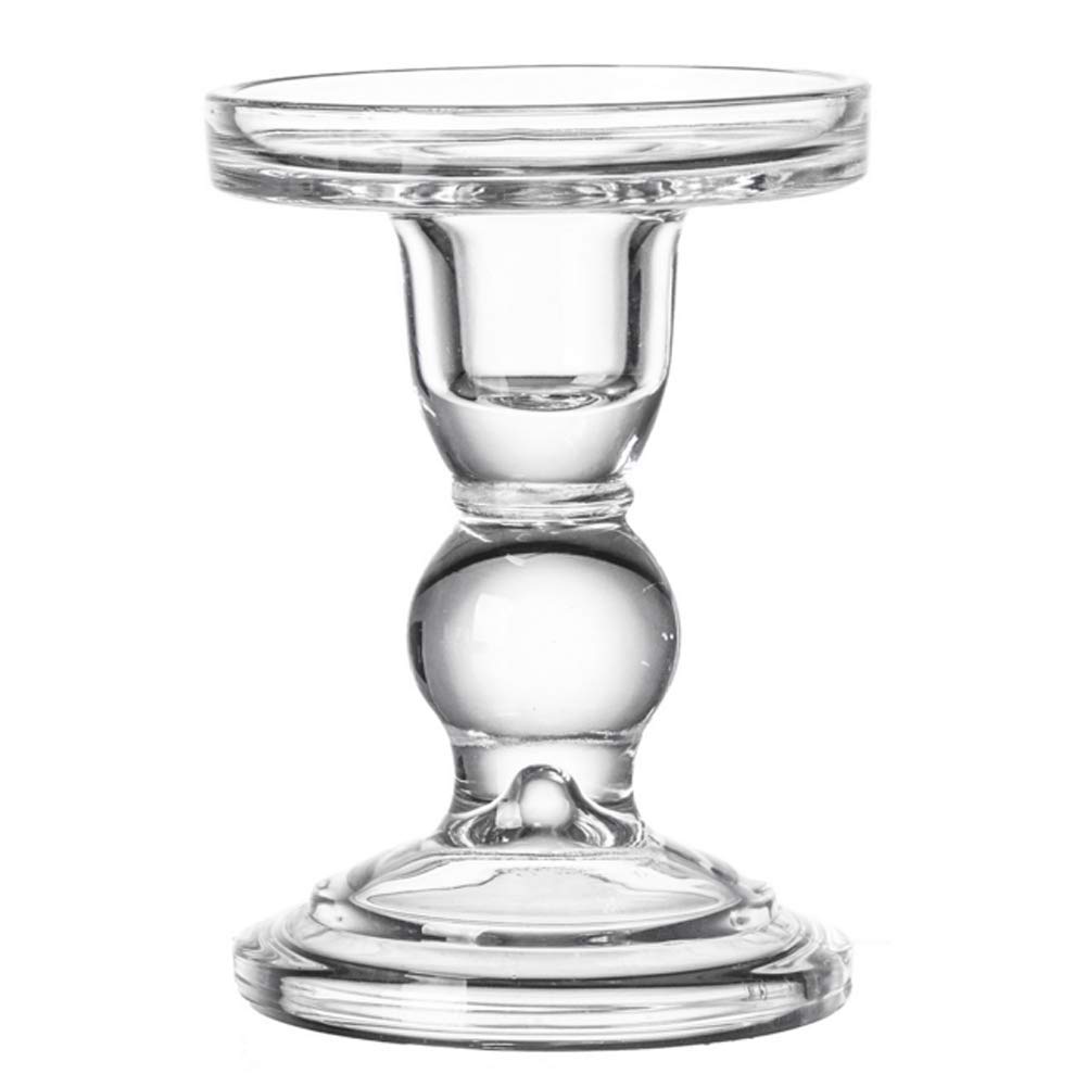 Teensery Clear Glass Candle Holder - 3.5 Inch Tall Pillar Candle Stand for Home Decor, Wedding Centerpiece, Party Table Decorations - Perfect for Dining Tables, Fireplace Mantels & Romantic Ambiance