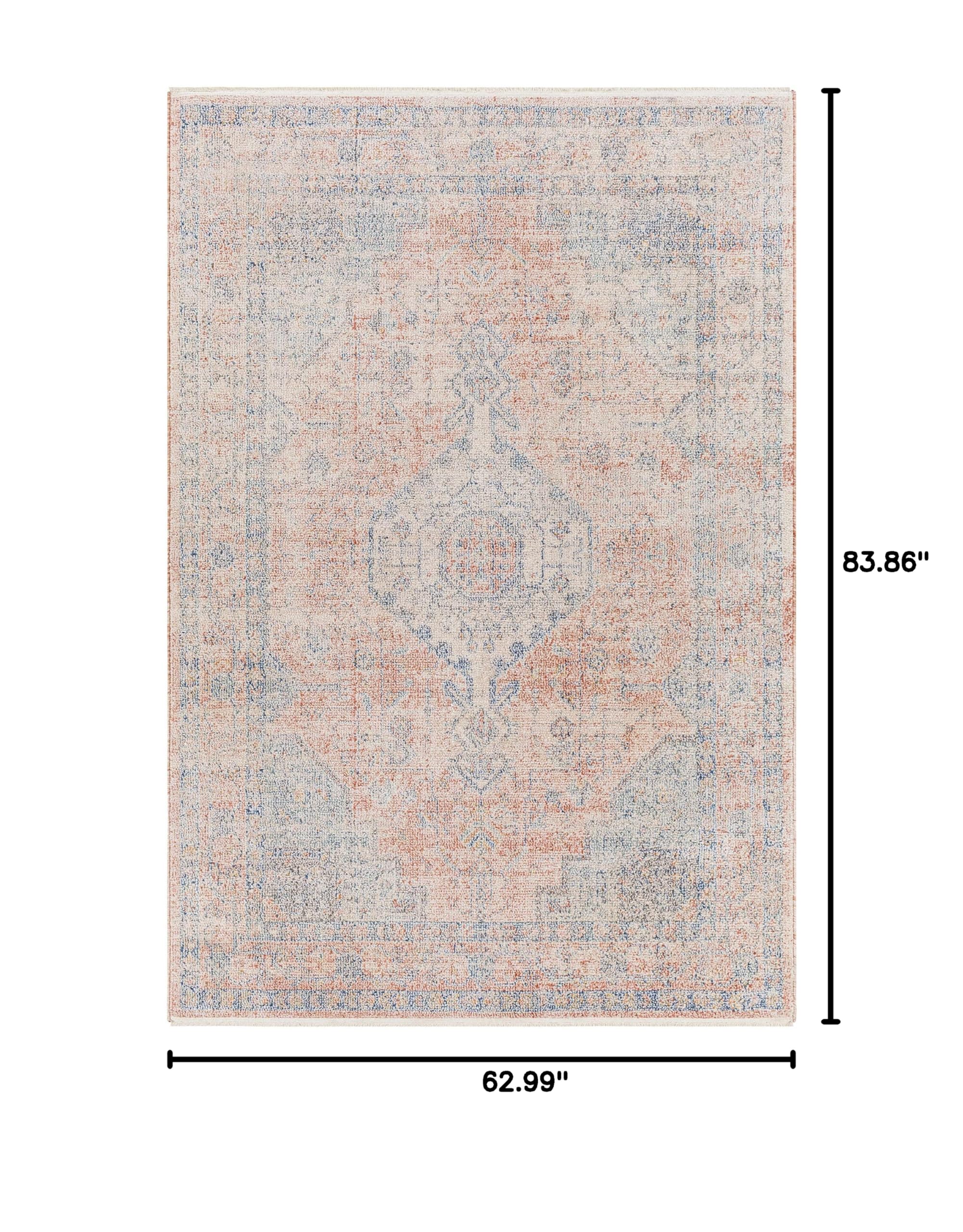 Hauteloom Akio Traditional Area Rug - Pale Pink, Ivory, Light Gray - 5'3