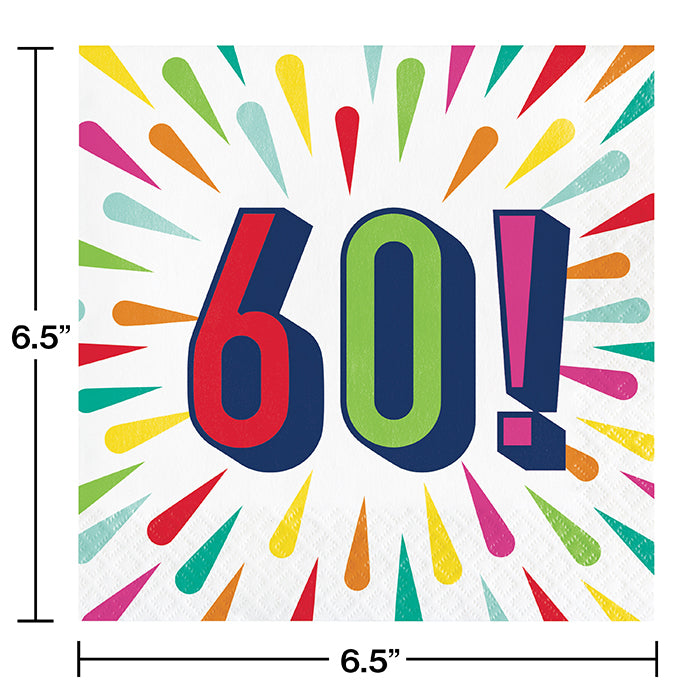 60-Pack Birthday Burst Luncheon Napkins - Colorful Party Paper Napkins for Birthday Celebrations, Baby Showers & Special Events