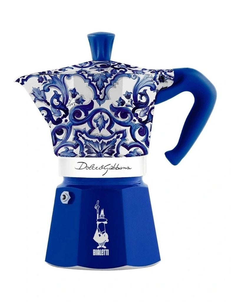 Bialetti Dolce & Gabbana Moka Express 6 Cup Stovetop Espresso Maker - Blue Italian Coffee Pot for Home & Office Brewing