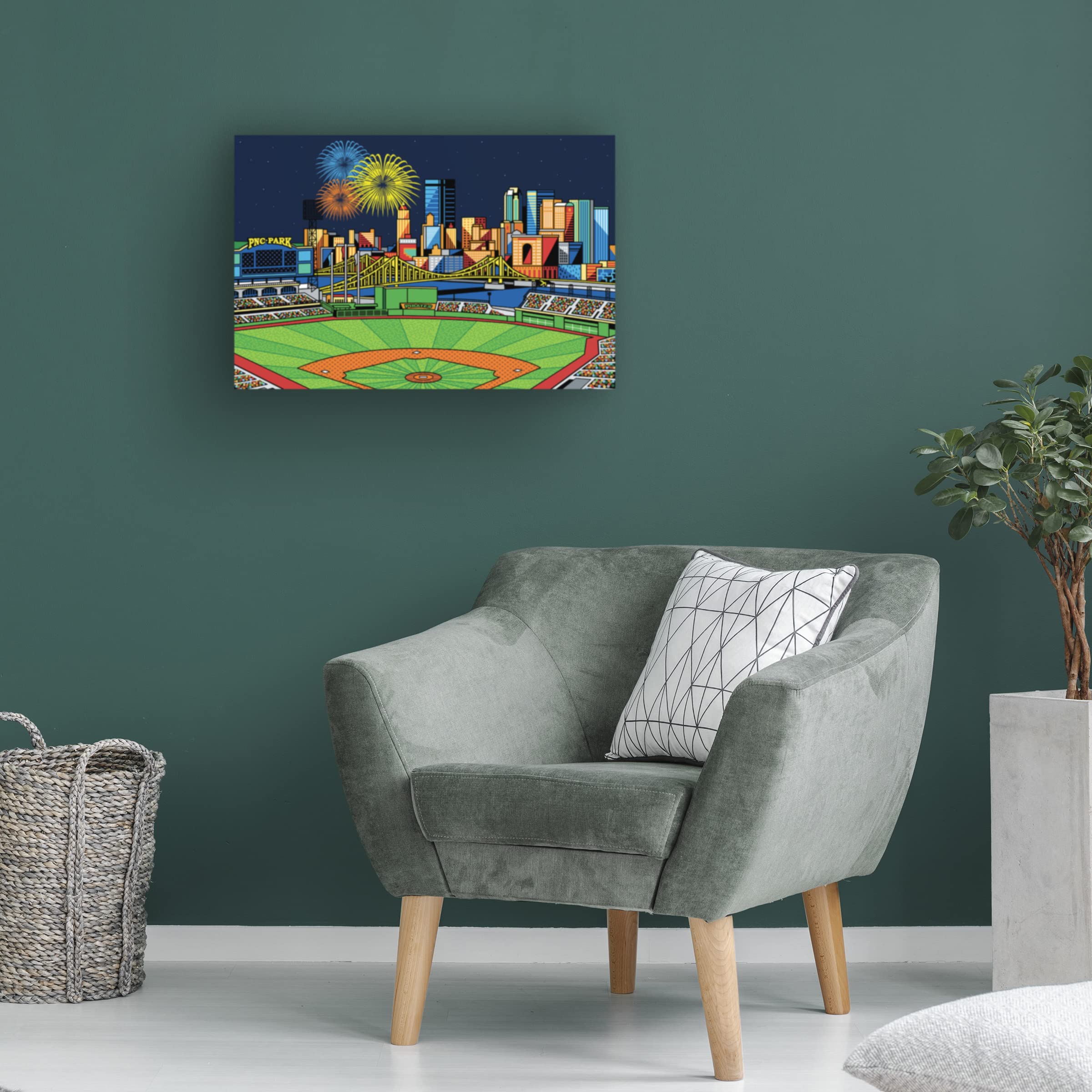 Trademark Fine Art 'PNC Park Fireworks Pittsburgh' Canvas Wall Art Print by Ron Magnes - Perfect for Home Decor, Office & Living Room Wall Art