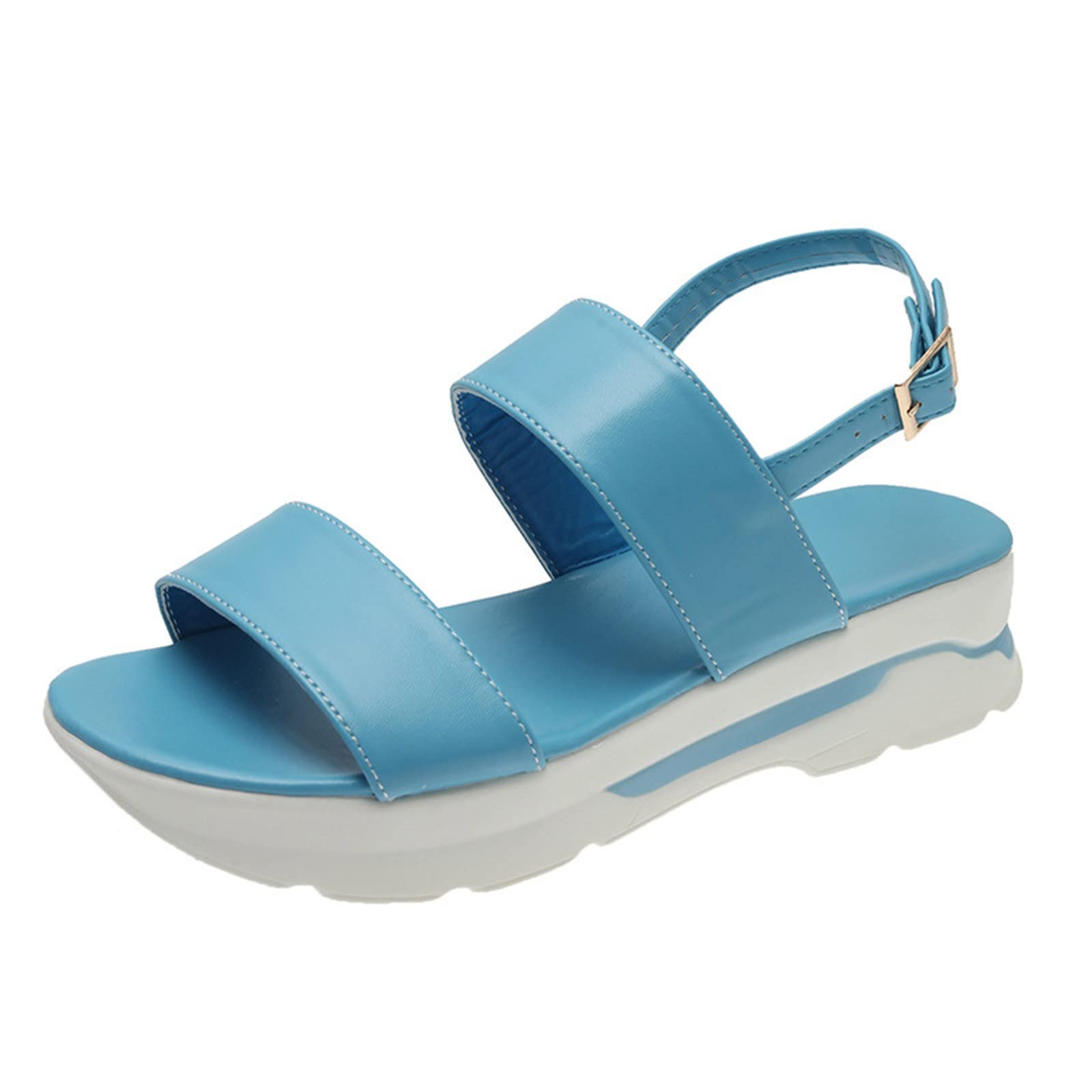 Women's Casual Buckle Strap Wedge Heel Sandals - Thick Sole Summer Fashion Footwear for Beach, Vacation & Everyday Wear