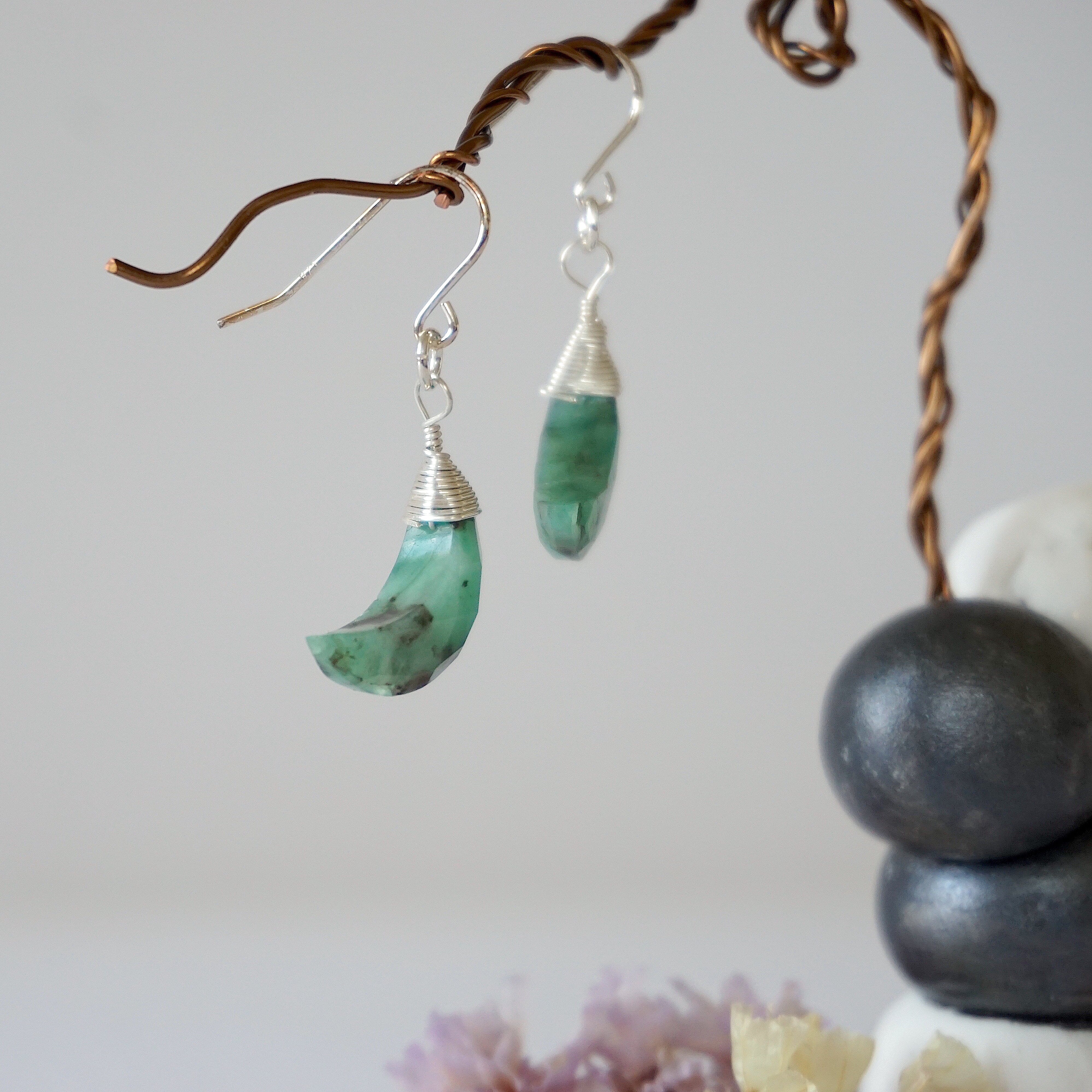 Emerald Moon Drop Earrings - Sterling Silver Dangle Earrings for Women | Perfect for Weddings, Parties & Special Occasions