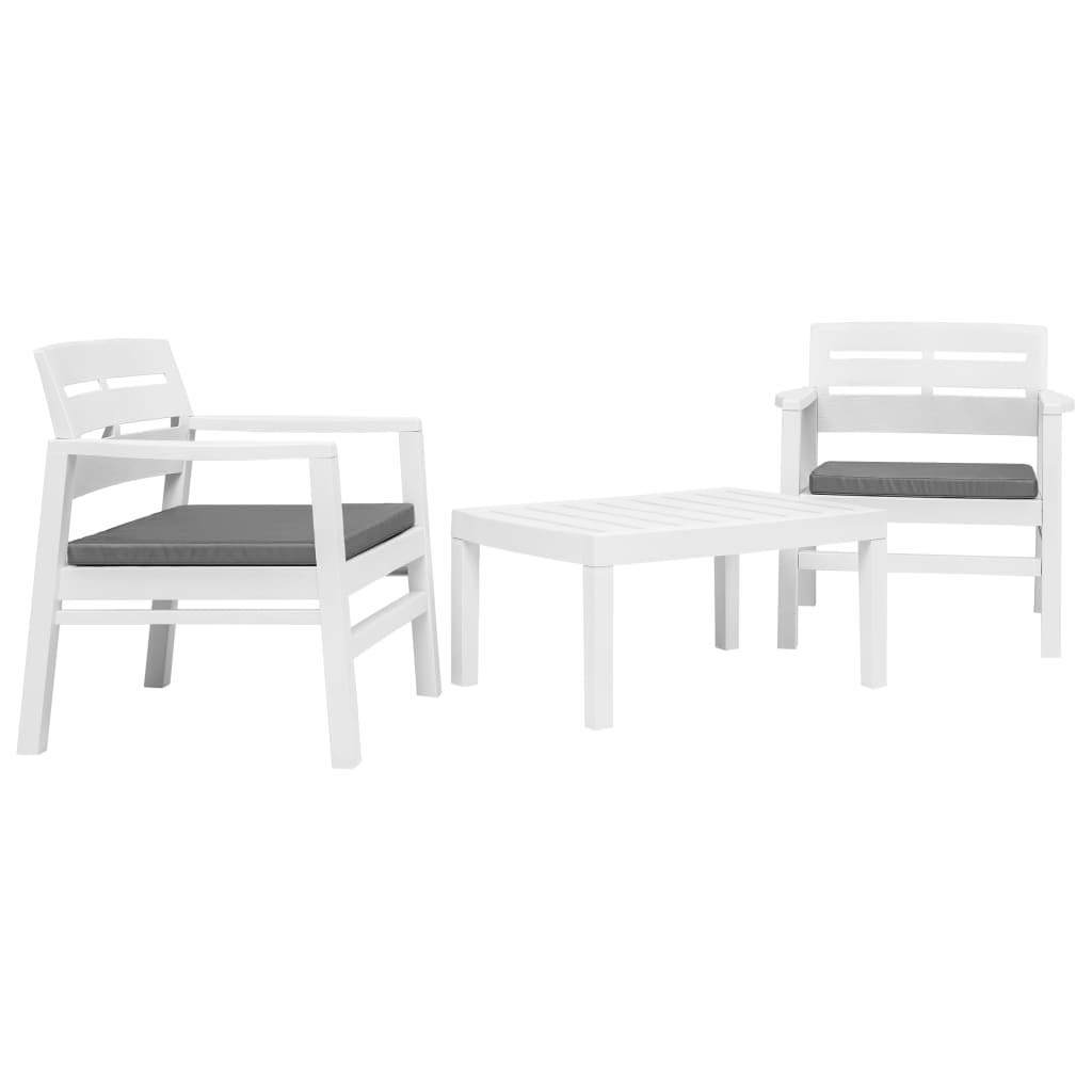vidaXL 3-Piece White Plastic Garden Lounge Set - Weather-Resistant Patio Furniture for Balcony, Bistro & Outdoor Dining | Perfect for Small Spaces, Backyards & Poolside Relaxation
