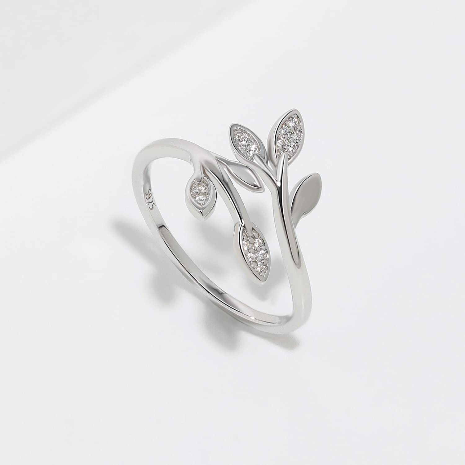 Meissa Stackable Rings for Women - 925 Sterling Silver Leaf & Flower Rings, Handmade Open Back Design, Adjustable Size (Silver) | Perfect for Layering, Everyday Wear & Gift Giving
