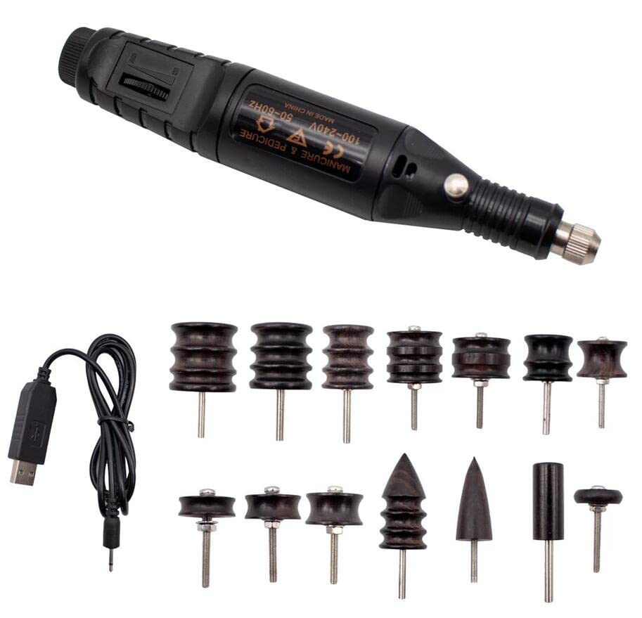 110V Electric Leather Sander Set - Professional DIY Leather Edge Polishing & Grinding Machine with 14pcs Sandalwood Heads | Perfect for Leather Crafting, Shoe Repair & Leather Goods Burnishing