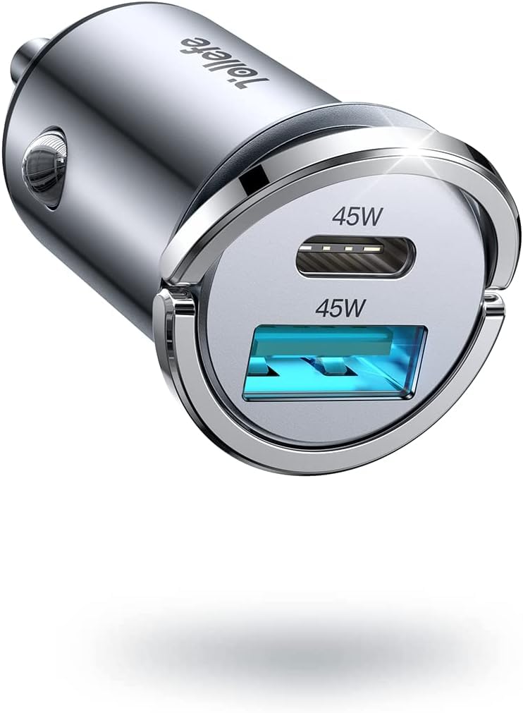 90W USB C Car Charger Fast Charging - Dual Port PD45W & QC45W Type C Car Adapter - All Metal Mini Design for iPhone 15/14/13 Pro Max, Samsung Galaxy S23, MacBook Air - Perfect for Road Trips & Long Commutes