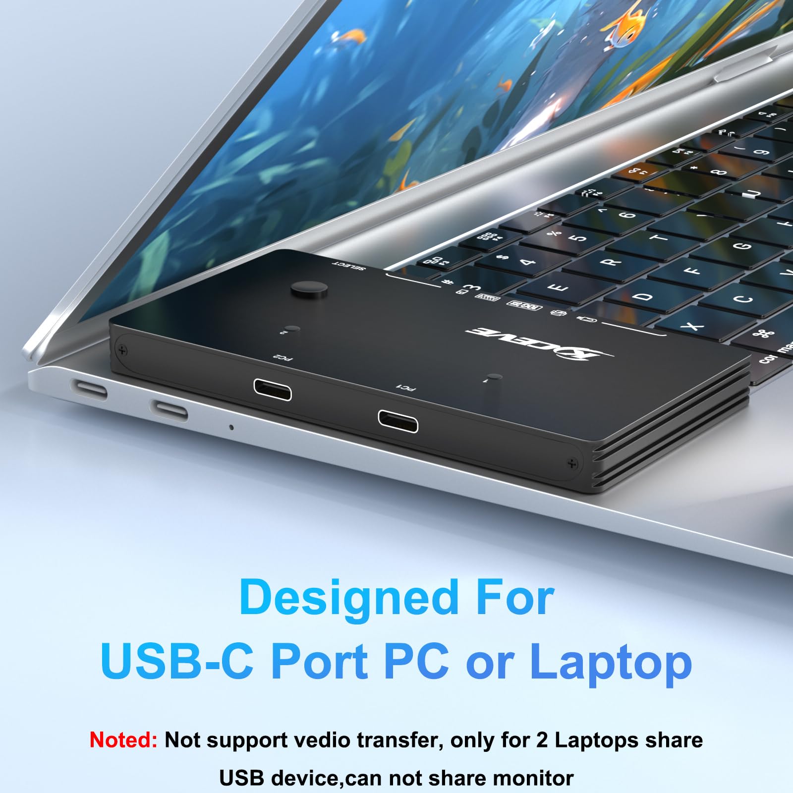 KCEVE USB 3.2 10Gbps 2-Port USB C Switch - 2 Input 4 Output USB 3.0 Hub for Sharing Printer, Scanner, Mouse & Keyboard Between 2 Laptops - Includes 2 USB C to C Cables - Perfect for Home Office & Multi-Device Workstations