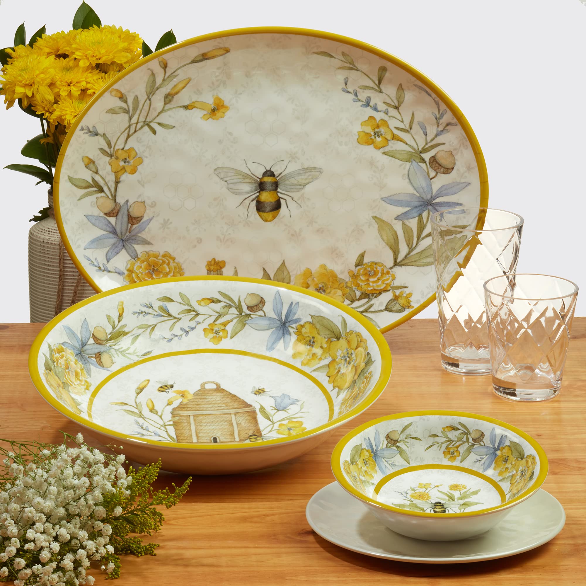 Certified International Bee Sweet 9-Inch Melamine Salad and Dessert Plates - Colorful, Durable, Medium Size - Set of 6 - Perfect for Picnics, BBQs, and Party Serving
