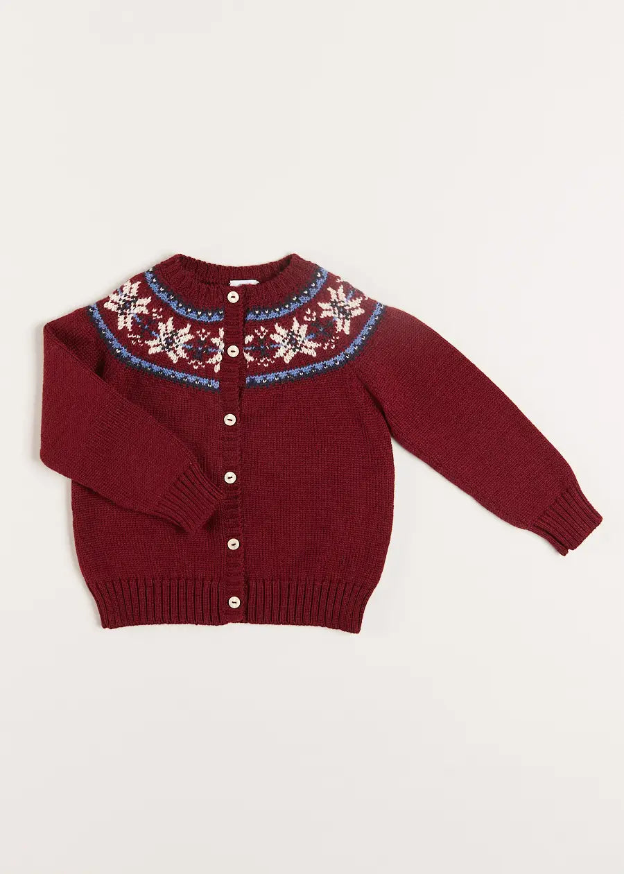 Burgundy Fair Isle Cardigan for Kids (12 Months - 10 Years) - Cozy Winter Wear for Boys & Girls
