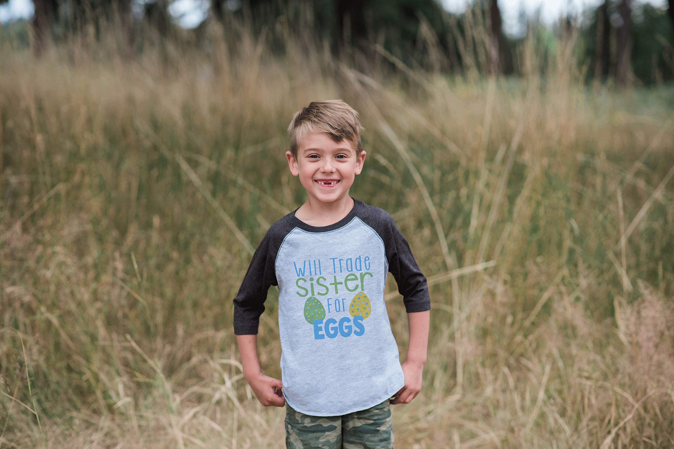 7 Ate 9 Apparel Kids Funny Brother Easter Grey Raglan T-Shirt - Cute Sibling Matching Outfit for Easter Photos & Family Gatherings