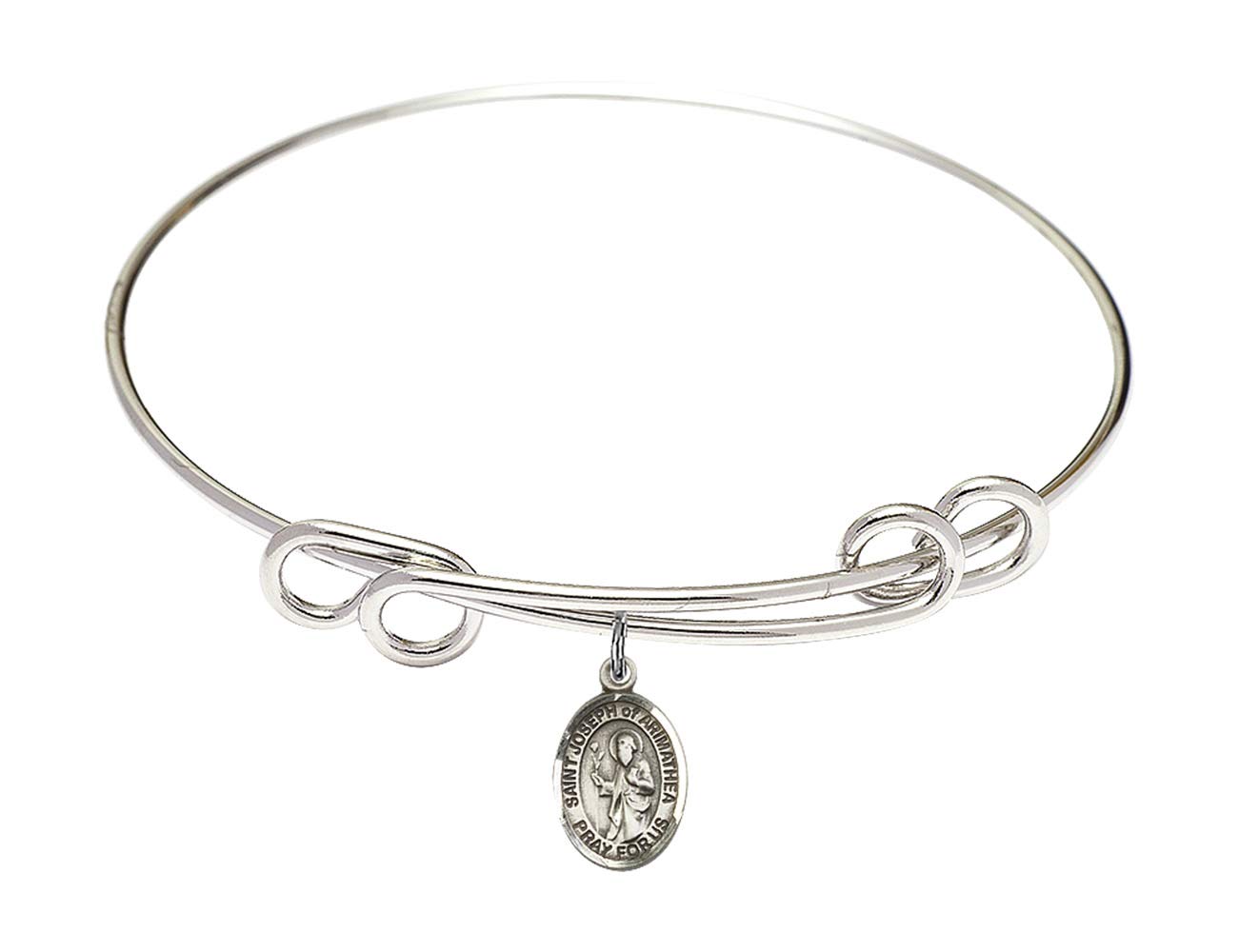 DiamondJewelryNY Double Loop Bangle Bracelet with St. Joseph of Arimathea Charm - Elegant Religious Jewelry for Women, Perfect for Church, Weddings & Daily Wear