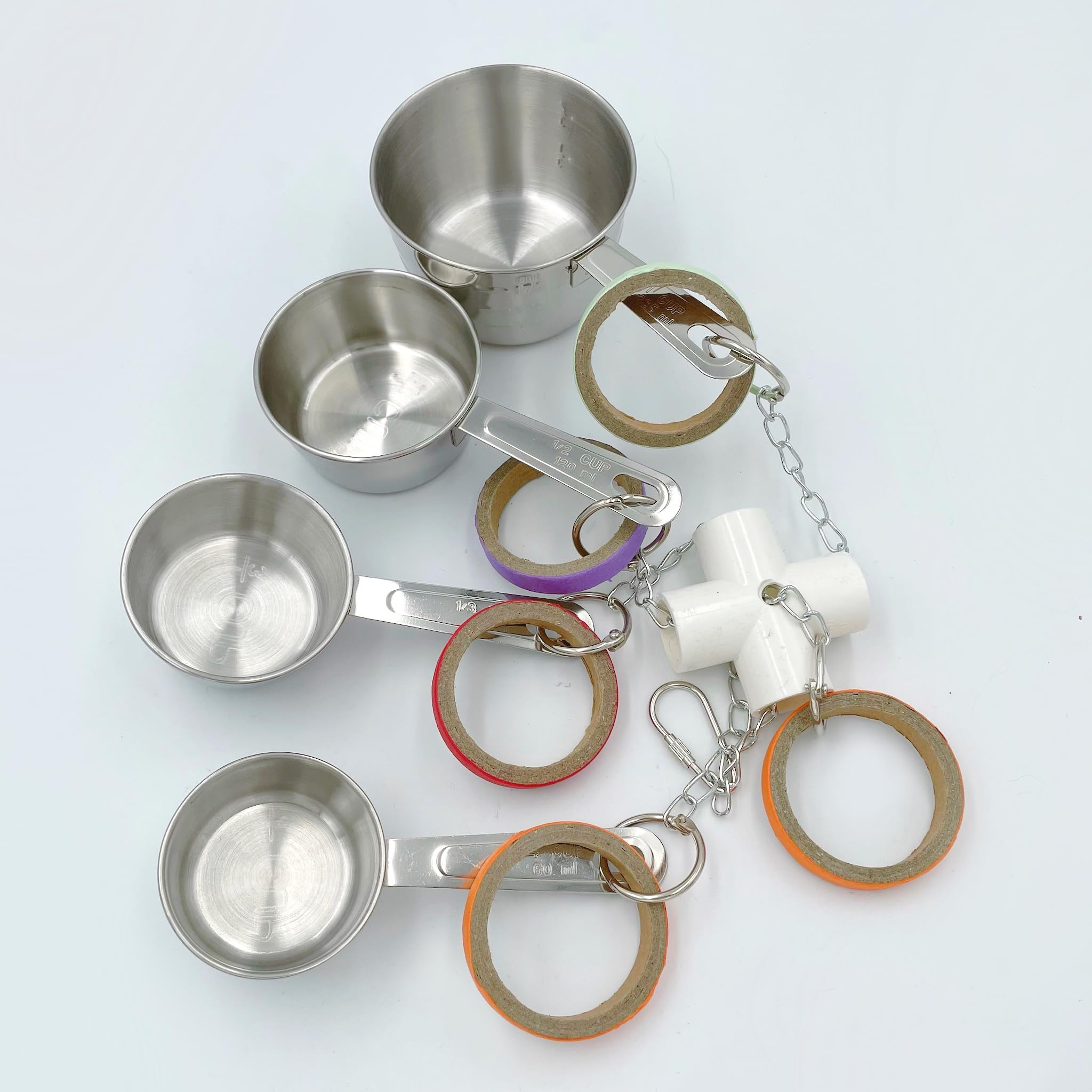 Durable Stainless Steel Bird Toys for Parrots - Pullable Cups & Cardboard Rings for Amazons, Mini Macaws, African Greys, Cockatoos, Eclectus | Interactive Play & Foraging Fun