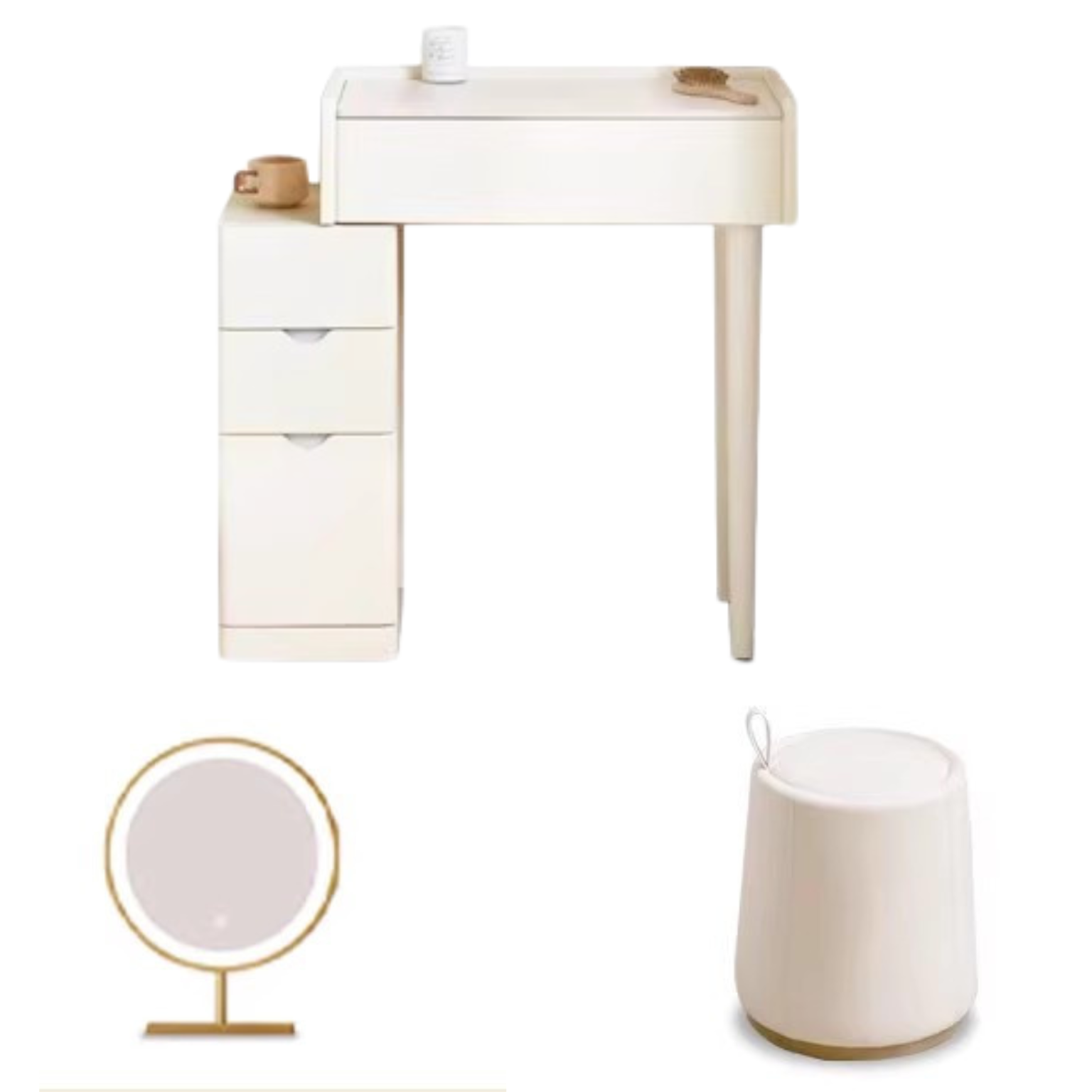 25.6x15.7x30.3 inch / 65x40x77.5 cm / White Color / Makeup Table + Mirror + Makeup stool