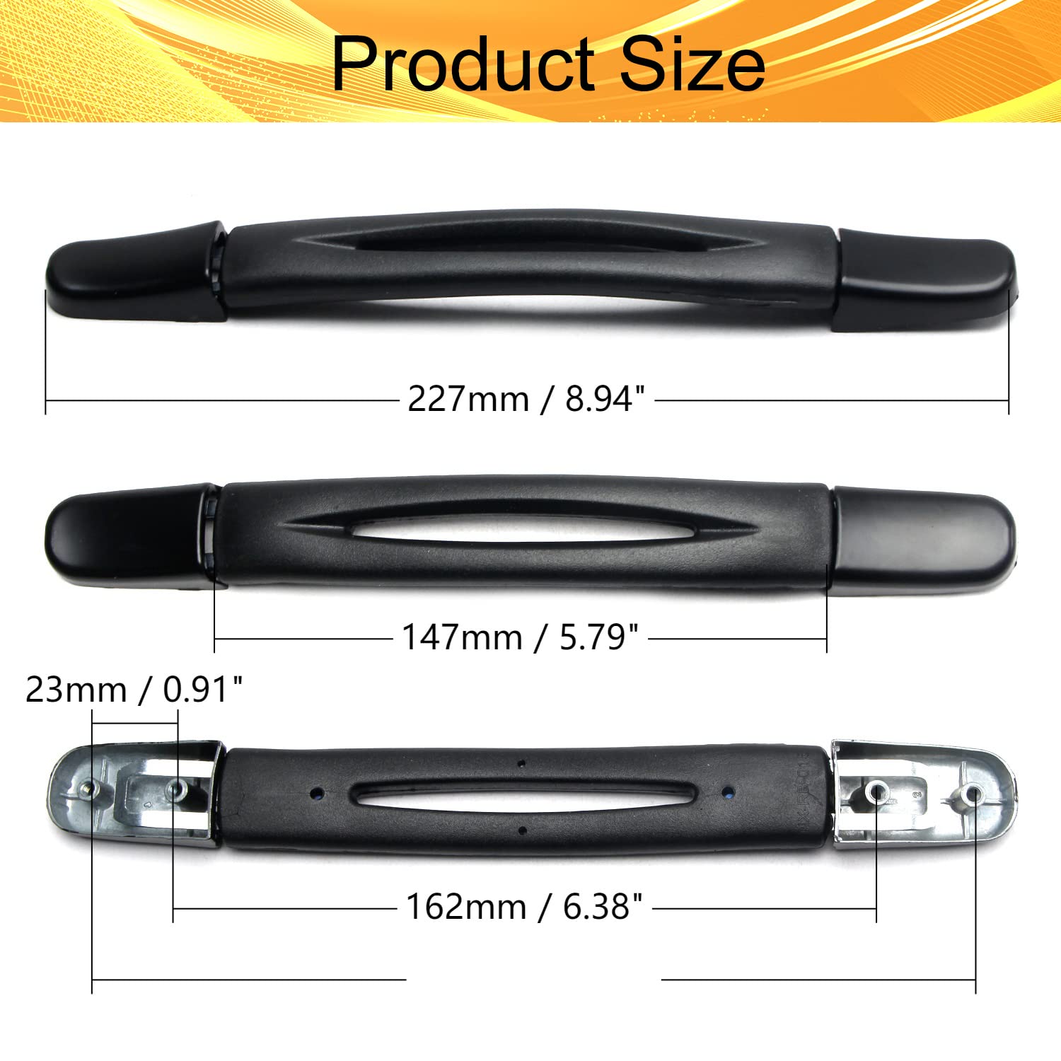 2PCS Black Plastic Luggage Handle Strap Replacement - 225x25x20mm Suitcase Grip Handle for Travel Journey | Durable Carry-on Accessories for Airports & Business Trips